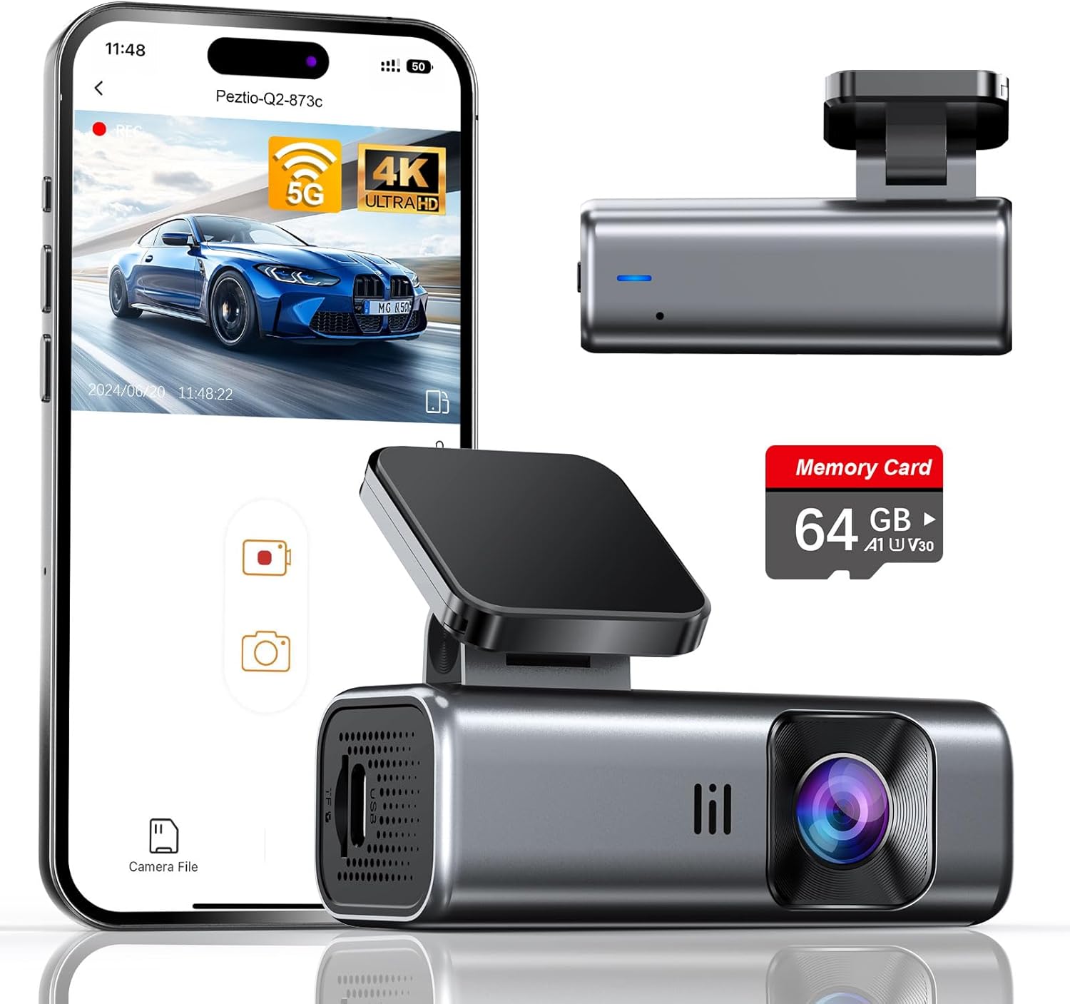 galphi 4K Dash Cam Front – Mini Car Camera with 5G WiFi, Super Night Vision, 24H Parking Monitor & 64GB Card Included