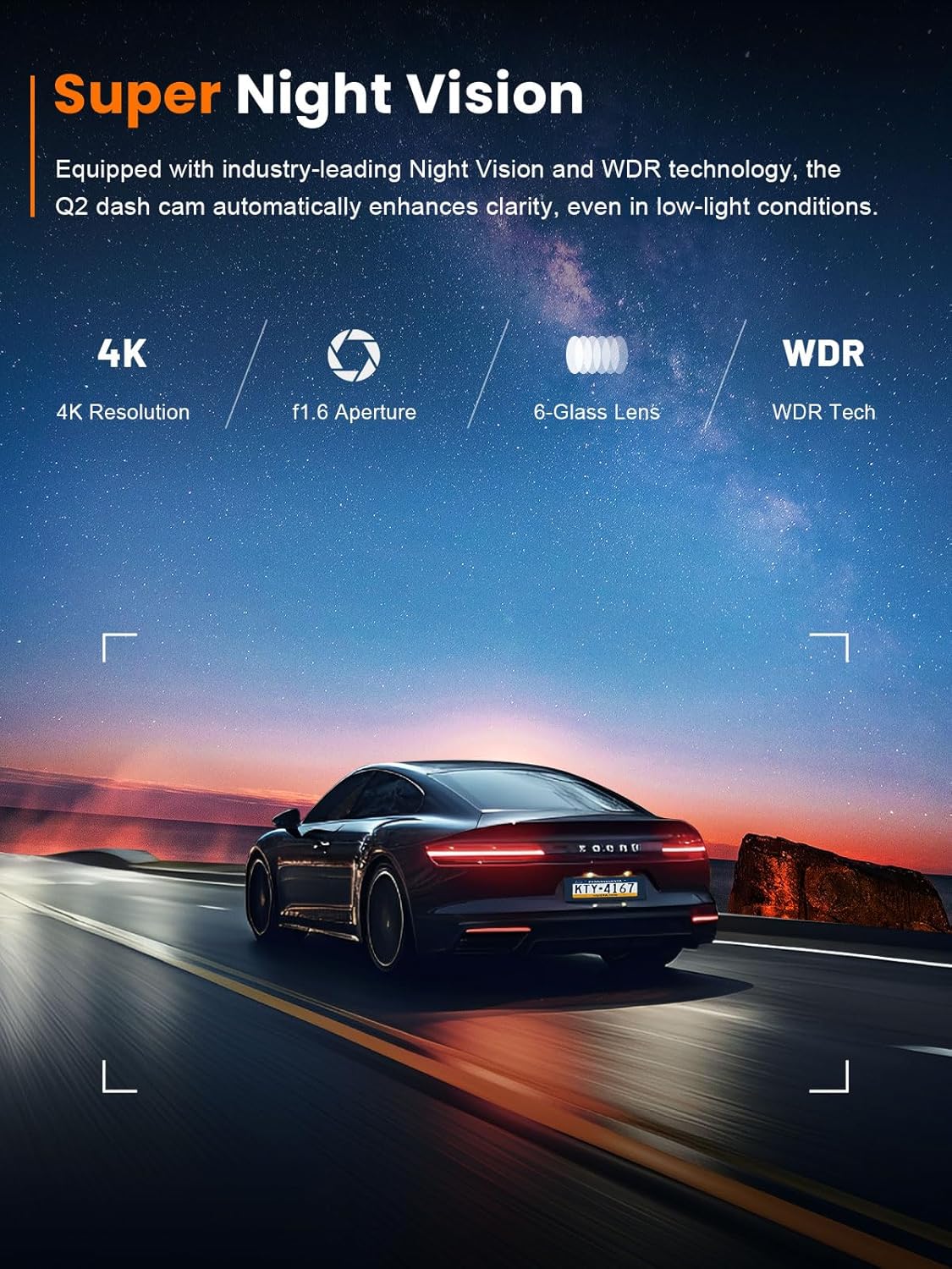 ORANGLES galphi 4K Dash Cam Front – Mini Car Camera with 5G WiFi, Super Night Vision, 24H Parking Monitor & 64GB Card Included - high resolution display - Image 2 of 5 | perfect for office | California | Free Shipping ORANGLES