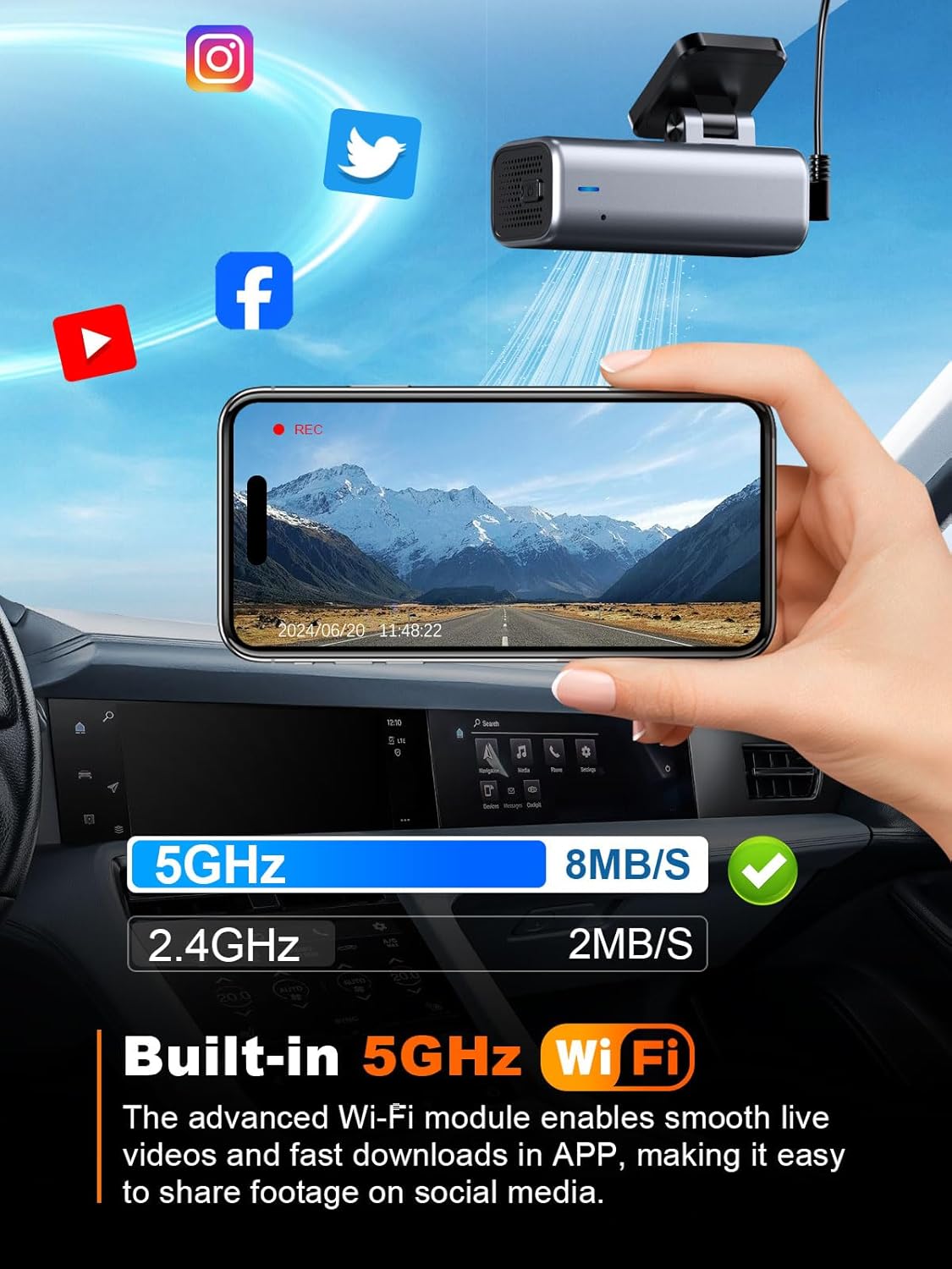 ORANGLES galphi 4K Dash Cam Front – Mini Car Camera with 5G WiFi, Super Night Vision, 24H Parking Monitor & 64GB Card Included - detailed closeup view - Image 3 of 5 | great for travel | Texas | Free Shipping ORANGLES