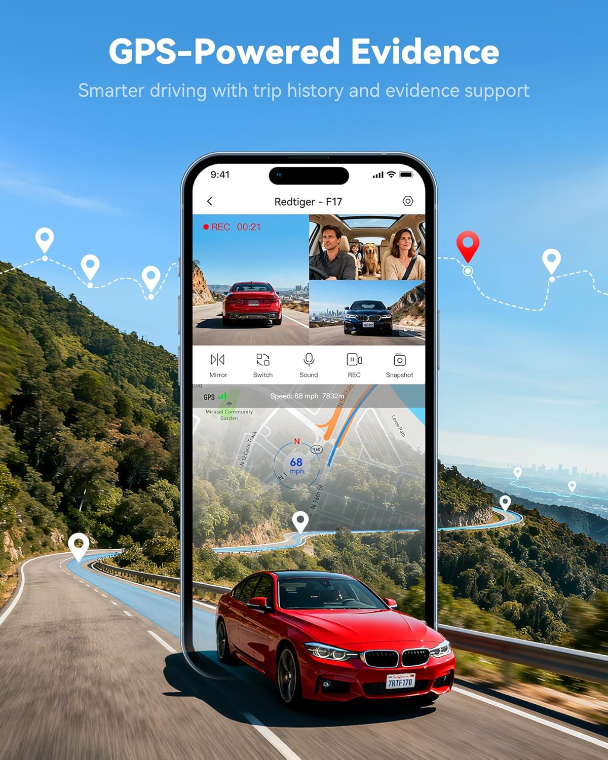 ORANGLES REDTIGER F17 4K 3-Channel Dash Cam – STARVIS 2 IMX675 HDR Front, Inside & Rear Car Camera with 5.8GHz WiFi, GPS & IR Night Vision - high resolution display - Image 2 of 5 | perfect for office | California | Free Shipping ORANGLES