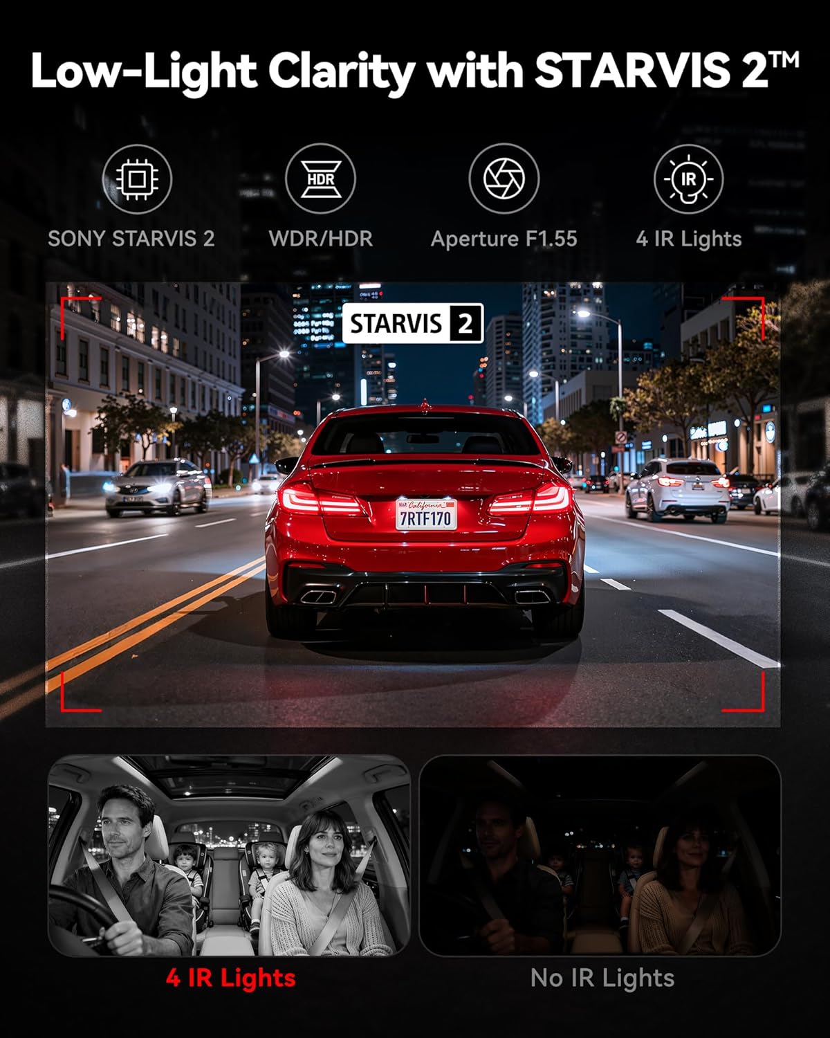 ORANGLES REDTIGER F17 4K 3-Channel Dash Cam – STARVIS 2 IMX675 HDR Front, Inside & Rear Car Camera with 5.8GHz WiFi, GPS & IR Night Vision - angled perspective - Image 4 of 5 | excellent for daily use | New York | Free Shipping ORANGLES
