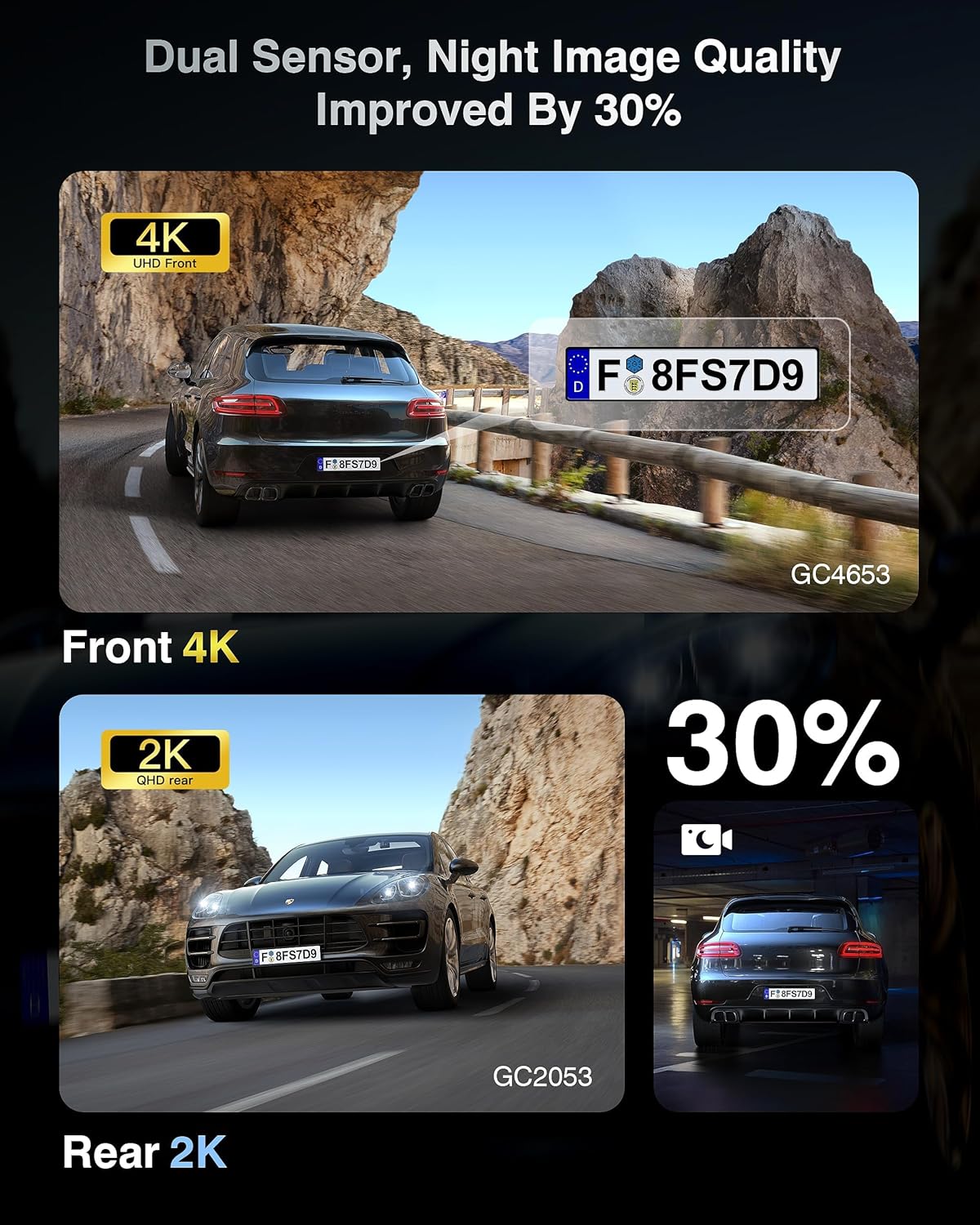 ORANGLES 4K + 2K Dash Cam Front & Rear – Dual Car Camera with GPS, Dual WiFi, Night Vision, WDR, 170° Wide Angle & 24H Parking Monitor (64GB Included) - elegant presentation - Image 6 of 7 | designed for enthusiasts | Illinois | Free Shipping ORANGLES