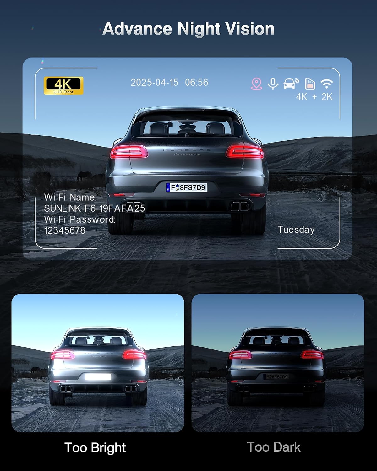 ORANGLES 4K + 2K Dash Cam Front & Rear – Dual Car Camera with GPS, Dual WiFi, Night Vision, WDR, 170° Wide Angle & 24H Parking Monitor (64GB Included) - stunning visual - Image 7 of 7 | ideal for home | Ohio | Free Shipping ORANGLES