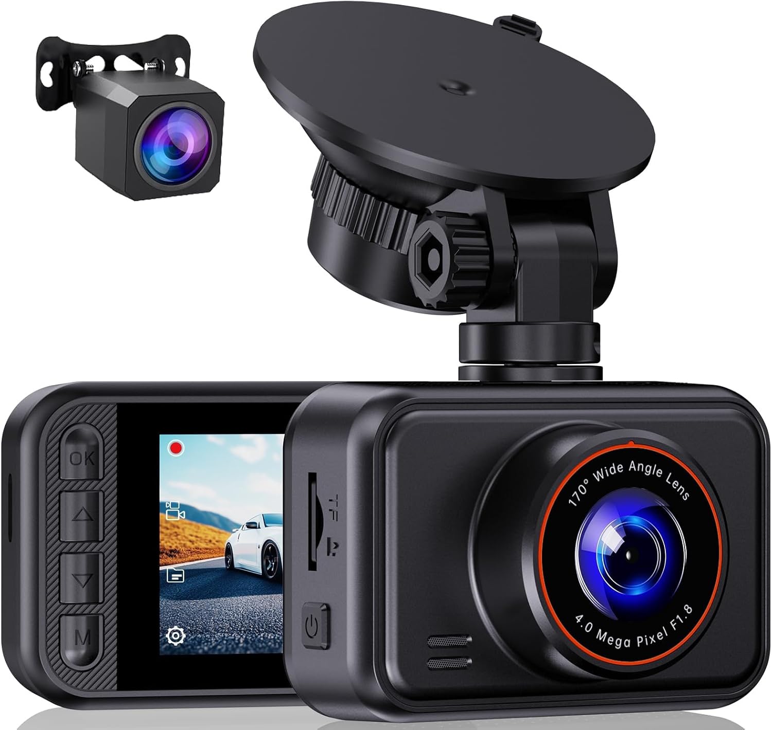 E-YEEGER 2.5K Dash Cam Front & Rear – Mini Dual Car Camera with WDR Night Vision, 2” IPS Screen, G-Sensor & 24H Parking Monitor