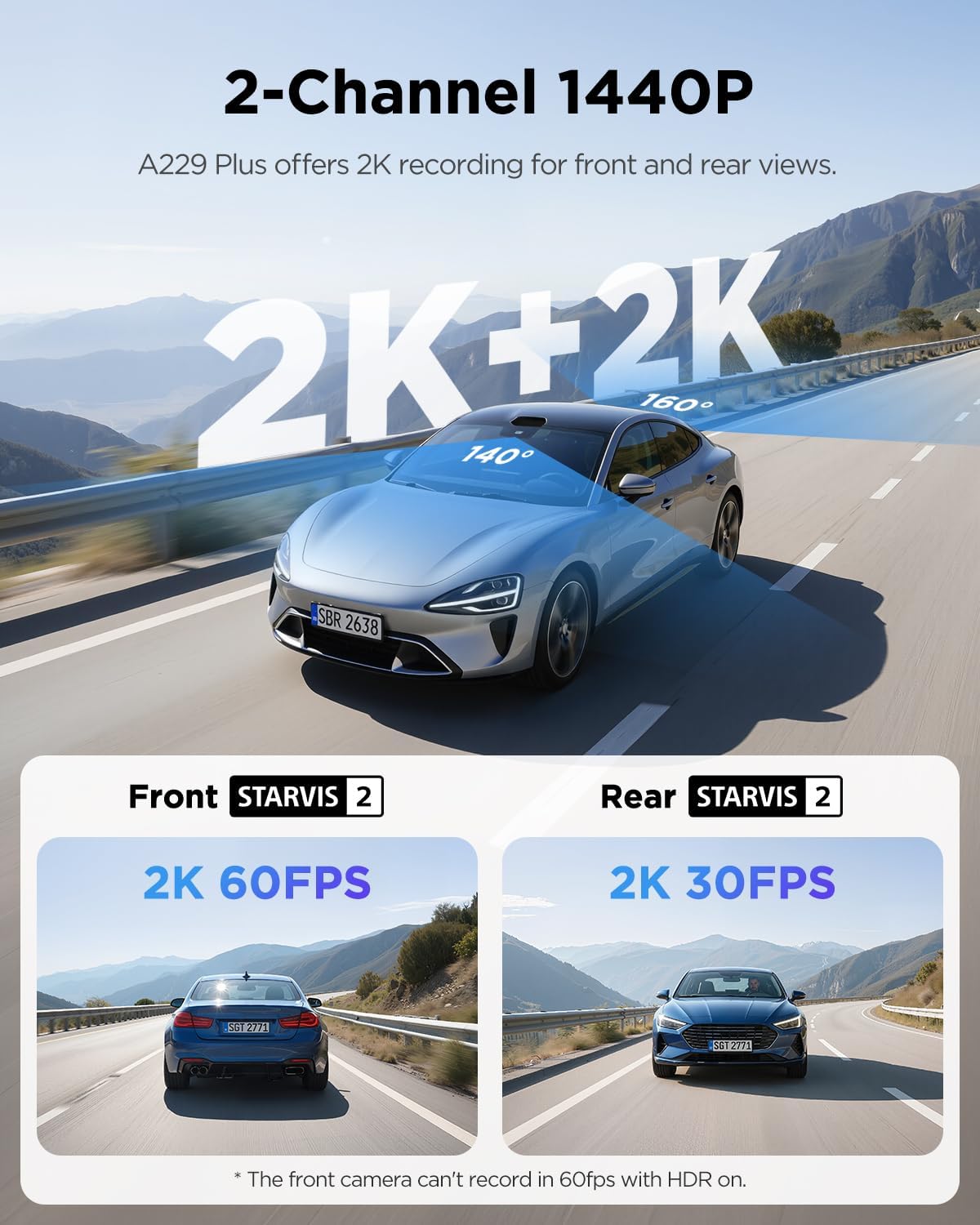 ORANGLES VIOFO A229 Plus Dash Cam Front & Rear – Dual STARVIS 2 HDR 1440P Car Camera with 5GHz WiFi, Voice Control & Ultra-Precise GPS - angled perspective - Image 4 of 4 | excellent for daily use | New York | Free Shipping ORANGLES