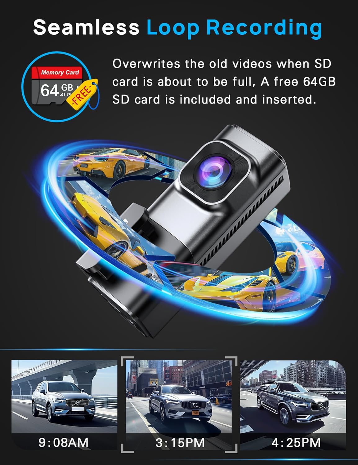 ORANGLES Navycrest 4K Dash Cam Front & Rear – Dual Car Camera with 5G WiFi, 64GB Card, Loop Recording & 24-Hour Parking Mode - high resolution display - Image 2 of 5 | perfect for office | California | Free Shipping ORANGLES