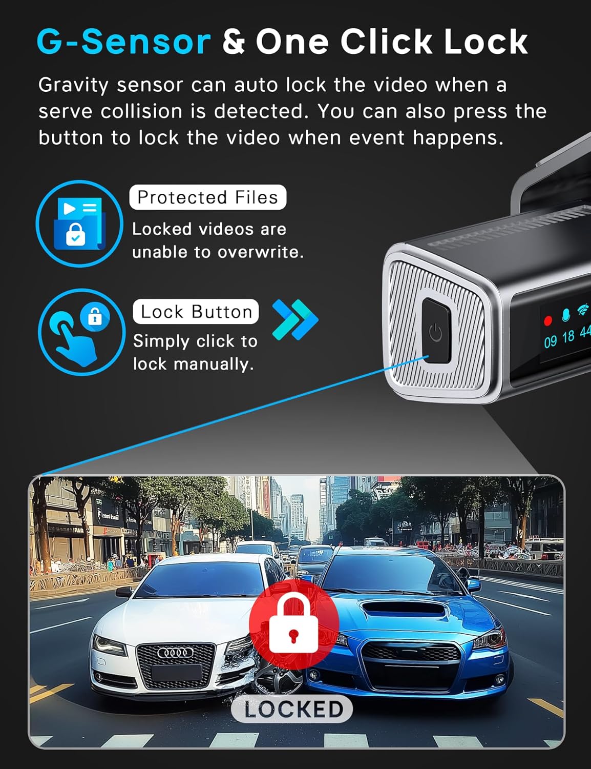 ORANGLES Navycrest 4K Dash Cam Front & Rear – Dual Car Camera with 5G WiFi, 64GB Card, Loop Recording & 24-Hour Parking Mode - detailed closeup view - Image 3 of 5 | great for travel | Texas | Free Shipping ORANGLES