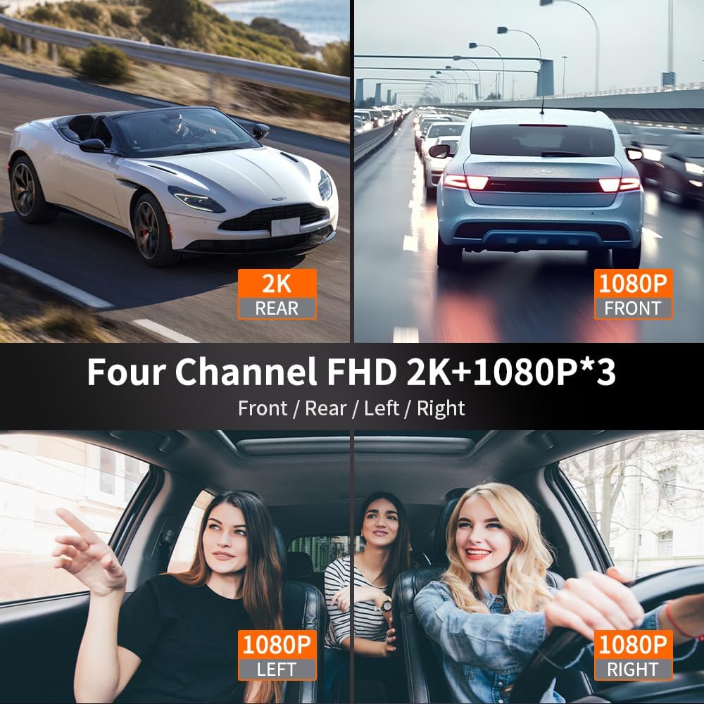 ORANGLES 360° 4-Channel Dash Cam Front, Rear & Inside – FHD 2K + 1080P Triple Camera System with WiFi, GPS, IR Night Vision & 24/7 Parking Mode - angled perspective - Image 4 of 5 | excellent for daily use | New York | Free Shipping ORANGLES