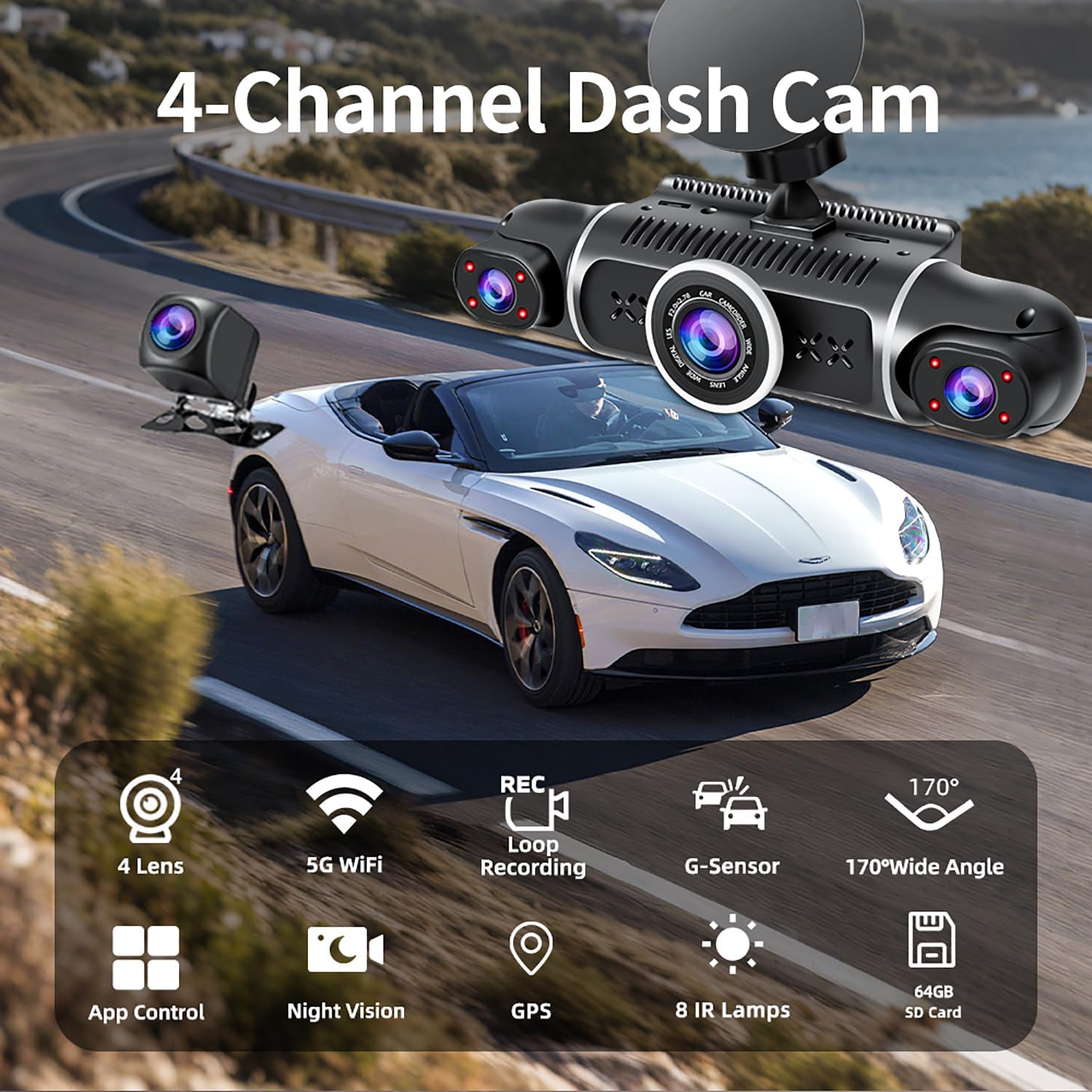 ORANGLES 360° 4-Channel Dash Cam Front, Rear & Inside – FHD 2K + 1080P Triple Camera System with WiFi, GPS, IR Night Vision & 24/7 Parking Mode - full product showcase - Image 5 of 5 | suitable for professionals | Florida | Free Shipping ORANGLES