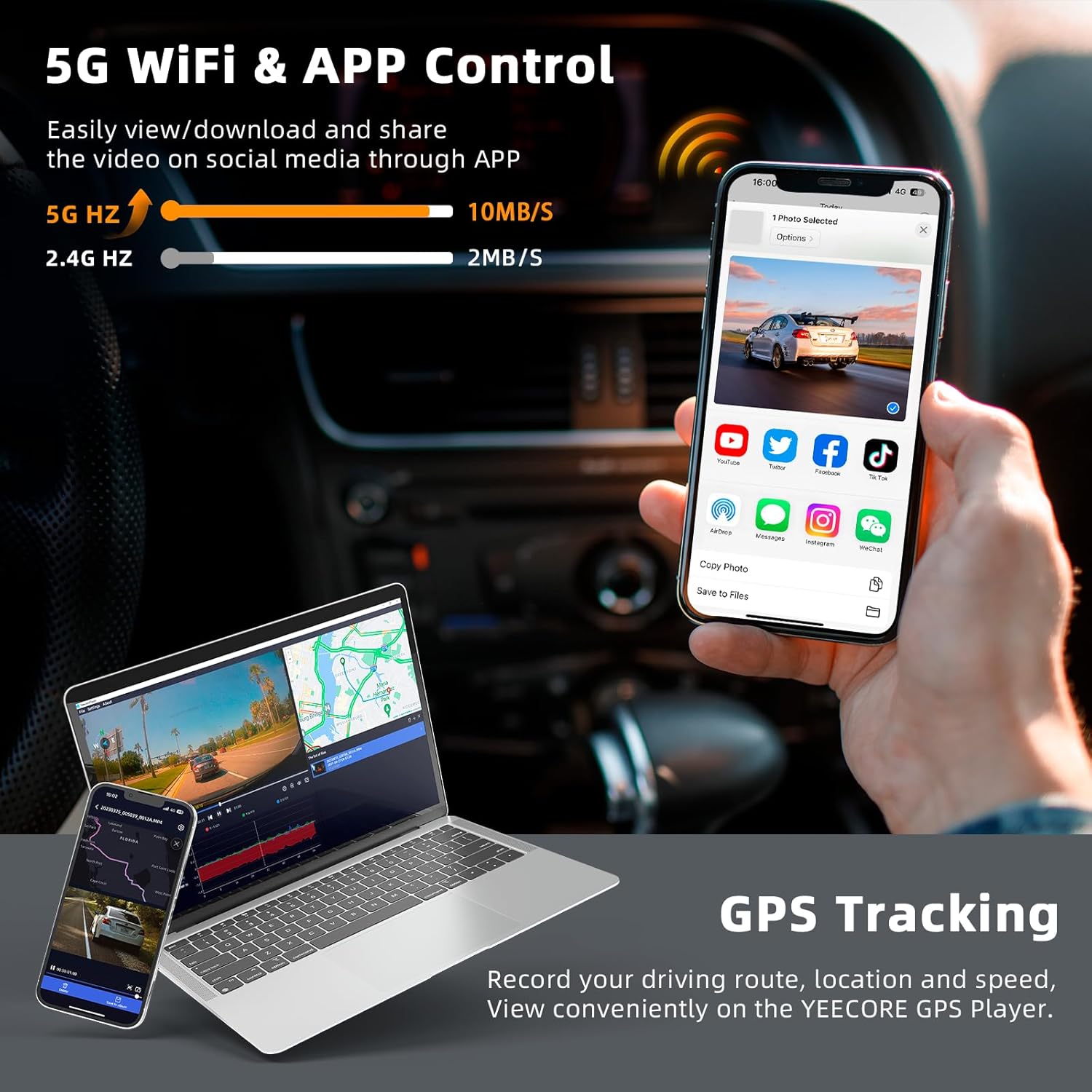 ORANGLES Real 4K 3-Channel Dash Cam Front, Rear & Inside – STARVIS 2 HDR Car Camera with 5.8GHz WiFi, GPS, IR Night Vision & 24Hr Parking Monitor - high resolution display - Image 2 of 4 | perfect for office | California | Free Shipping ORANGLES