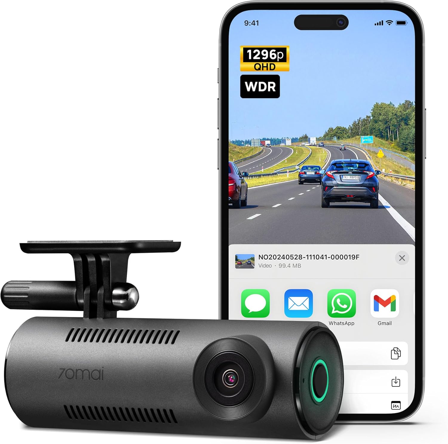 70mai Dash Cam M310 – 1296P QHD Smart Front Dash Camera with WiFi, Night Vision, WDR, Parking Monitor & Mobile App Support
