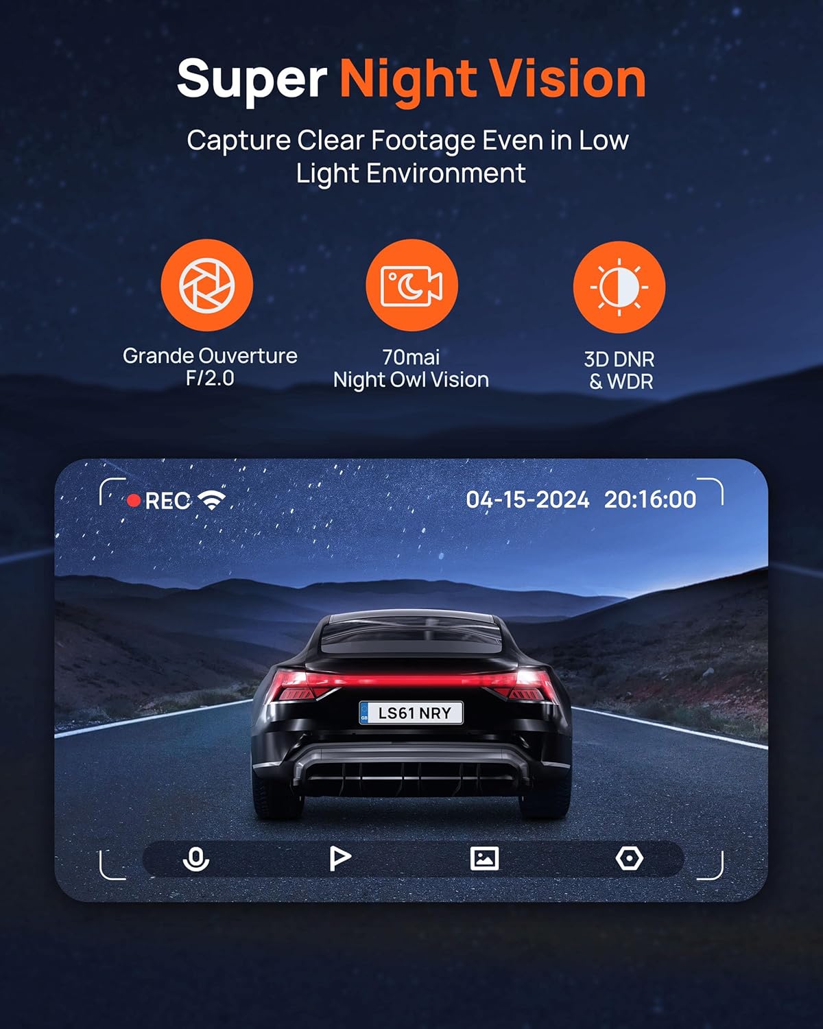 ORANGLES 70mai Dash Cam M310 – 1296P QHD Smart Front Dash Camera with WiFi, Night Vision, WDR, Parking Monitor & Mobile App Support - detailed closeup view - Image 3 of 4 | great for travel | Texas | Free Shipping ORANGLES