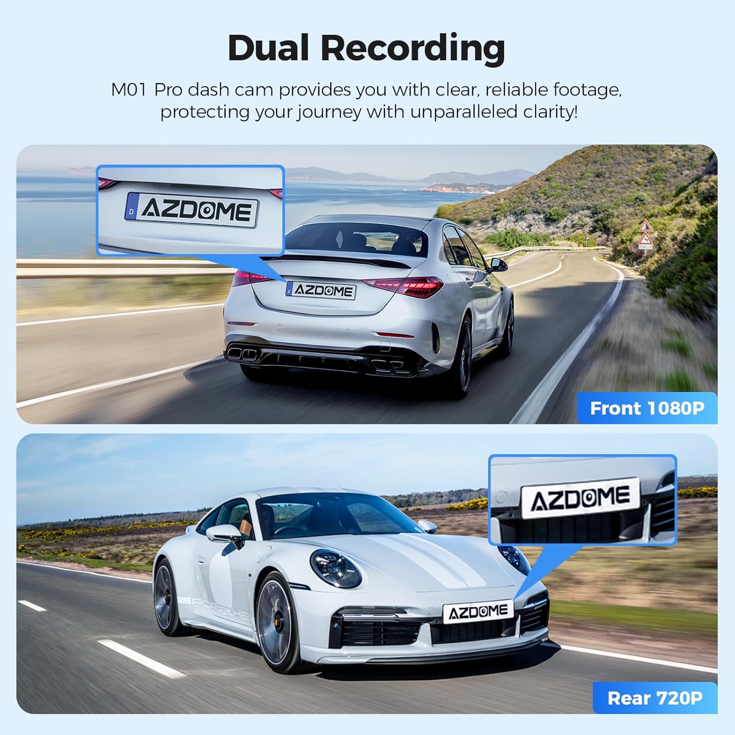 ORANGLES AZDOME M01 Pro Dual Dash Cam Front & Rear – 3” Screen Car Camera with ADAS, G-Sensor, 24H Parking Mode & Free 64GB Card - high resolution display - Image 2 of 4 | perfect for office | California | Free Shipping ORANGLES