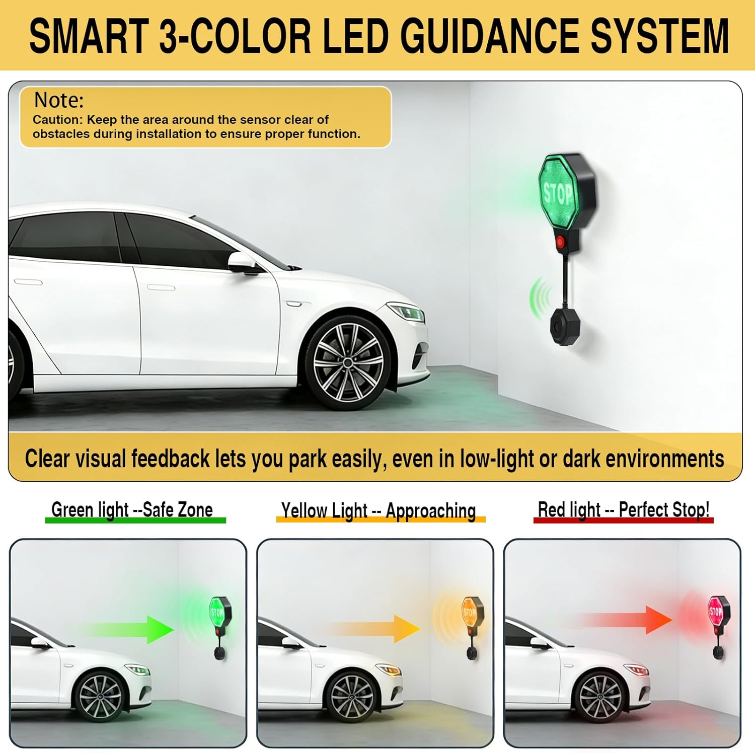 ORANGLES Garage Parking Sensor Aid – LED Parking Stop Indicator with Red/Yellow/Green Display, Adjustable 6”–6ft Distance Car Parking Assist System (Battery/Adapter Powered) - high resolution display - Image 2 of 4 | perfect for office | California | Free Shipping ORANGLES