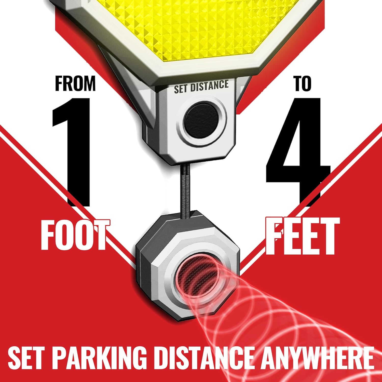 ORANGLES STKR Garage Parking Sensor – Ultrasonic Car Stop Assistant with LED Guide, Adjustable 6”–6ft Distance, Battery/USB Powered Wall-Mount Parking Aid (White) - high resolution display - Image 2 of 4 | perfect for office | California | Free Shipping ORANGLES