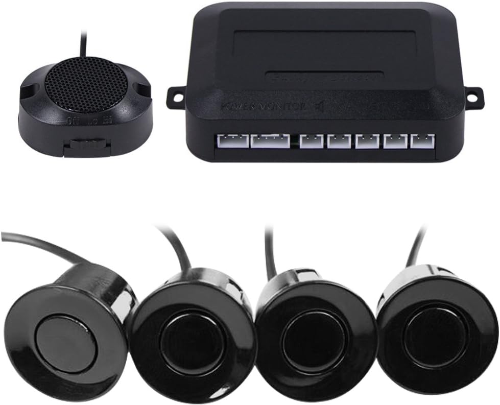 Car Reverse Backup Parking Sensor System – 4 Ultrasonic Sensors with Buzzer Alarm, 30–150cm Detection, Waterproof Radar Kit (X60D Black)