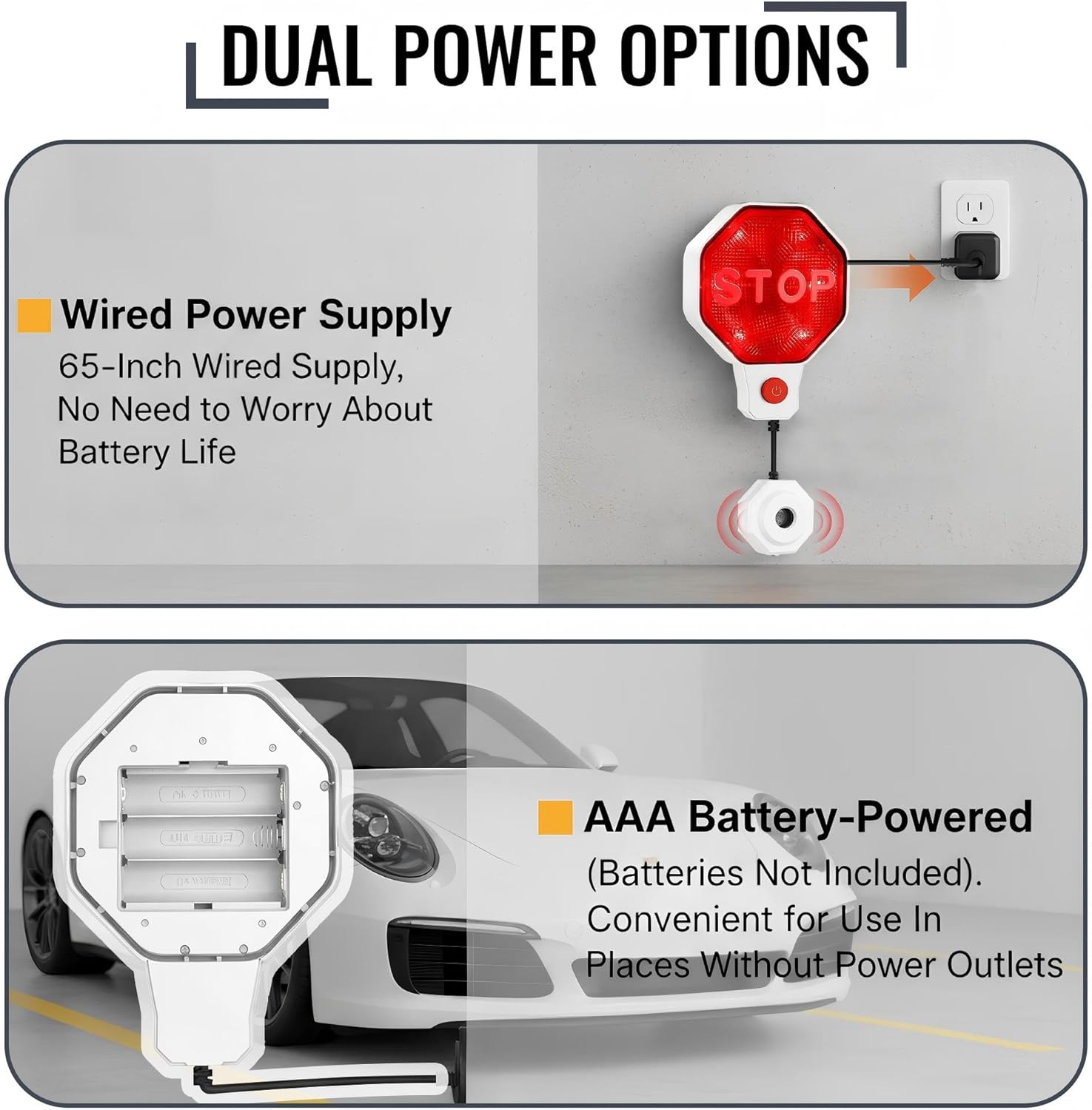 ORANGLES Adjustable Garage Parking Sensor with LED Display – No-Drill Parking Aid for Cars, SUVs & Trucks | 6”–6ft Stop Distance | Battery/USB Powered (White) - high resolution display - Image 2 of 5 | perfect for office | California | Free Shipping ORANGLES