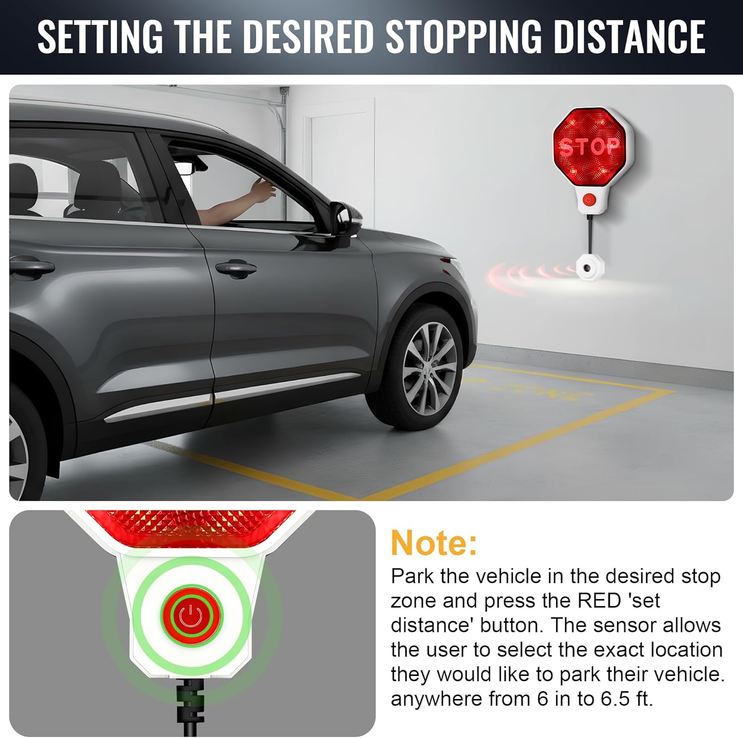 ORANGLES Adjustable Garage Parking Sensor with LED Display – No-Drill Parking Aid for Cars, SUVs & Trucks | 6”–6ft Stop Distance | Battery/USB Powered (White) - detailed closeup view - Image 3 of 5 | great for travel | Texas | Free Shipping ORANGLES