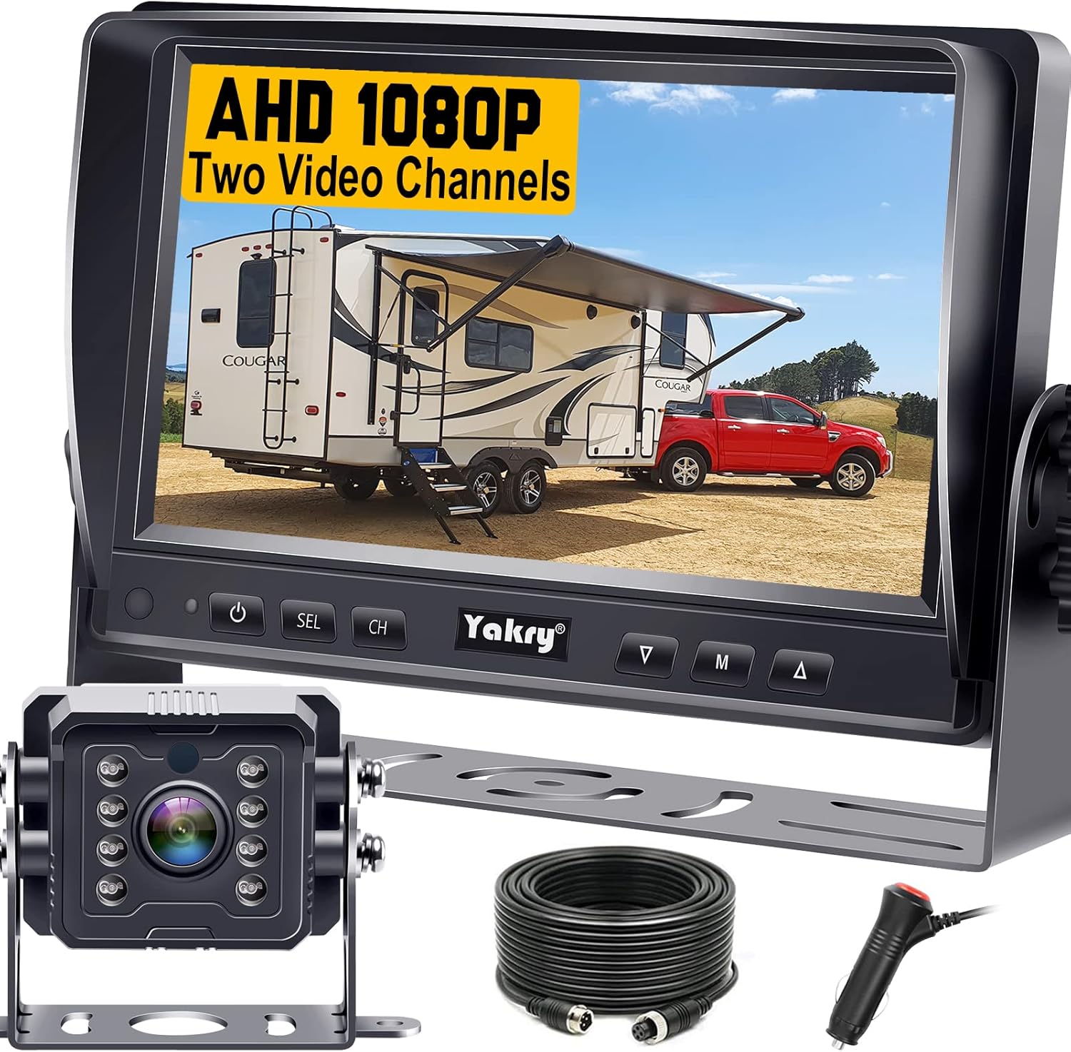 Yakry Y14 RV Backup Camera System – 7” HD 1080P Plug-and-Play Rear View Camera with IR Night Vision for RVs, Trucks, Trailers & Campers
