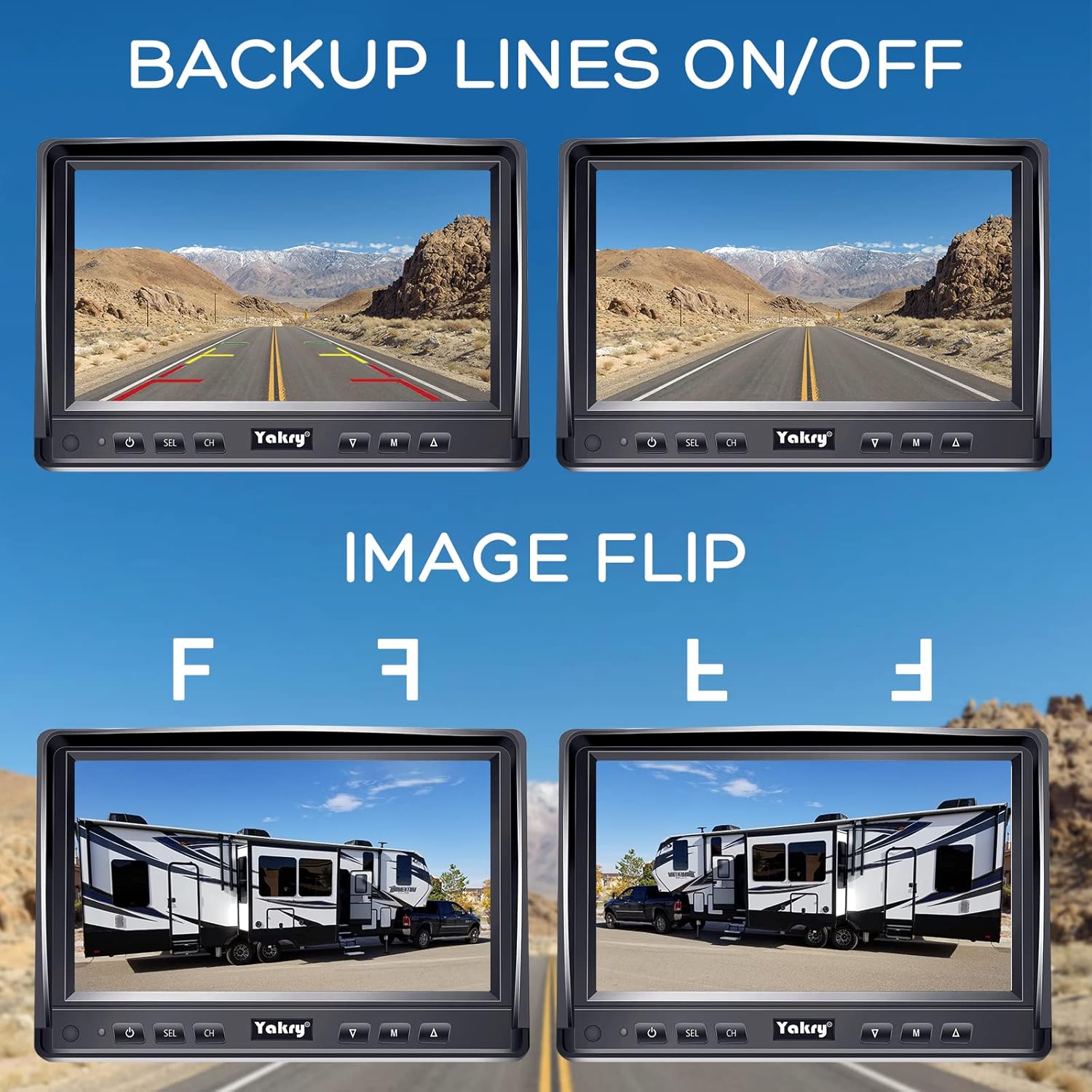 ORANGLES Yakry Y14 RV Backup Camera System – 7” HD 1080P Plug-and-Play Rear View Camera with IR Night Vision for RVs, Trucks, Trailers & Campers - detailed closeup view - Image 3 of 4 | great for travel | Texas | Free Shipping ORANGLES