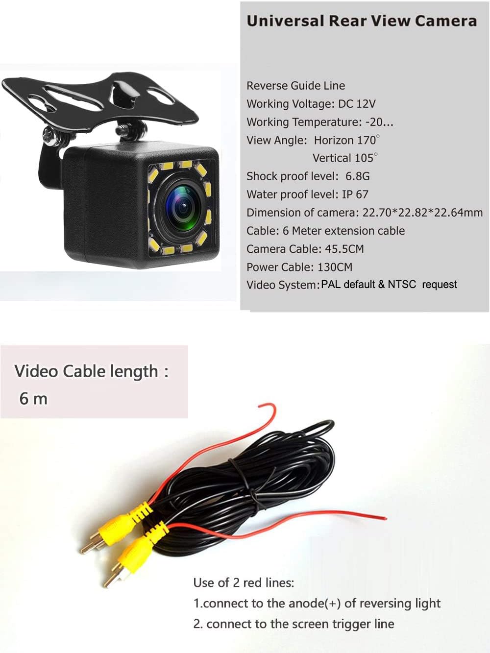 ORANGLES Camecho Vehicle Backup Camera – Waterproof 170° Wide Angle Rear View Camera with 12 LED Night Vision for Reversing & Parking - detailed closeup view - Image 3 of 4 | great for travel | Texas | Free Shipping ORANGLES