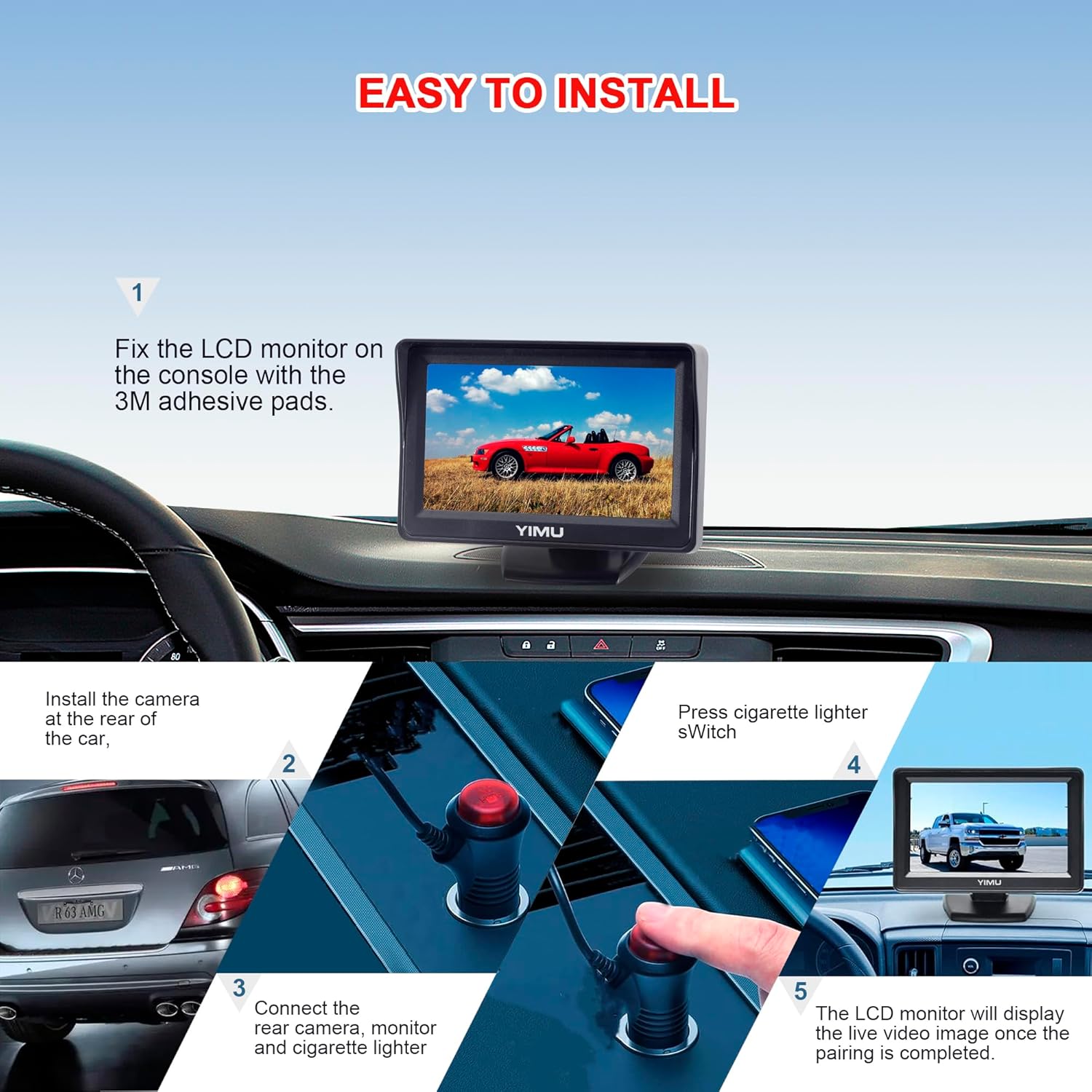 ORANGLES YIMU Backup Camera System with License Plate Reverse Camera – Plug & Play Rear View Camera with Night Vision, 150° Wide Angle & IP69K Waterproof (K4302) - angled perspective - Image 4 of 4 | excellent for daily use | New York | Free Shipping ORANGLES