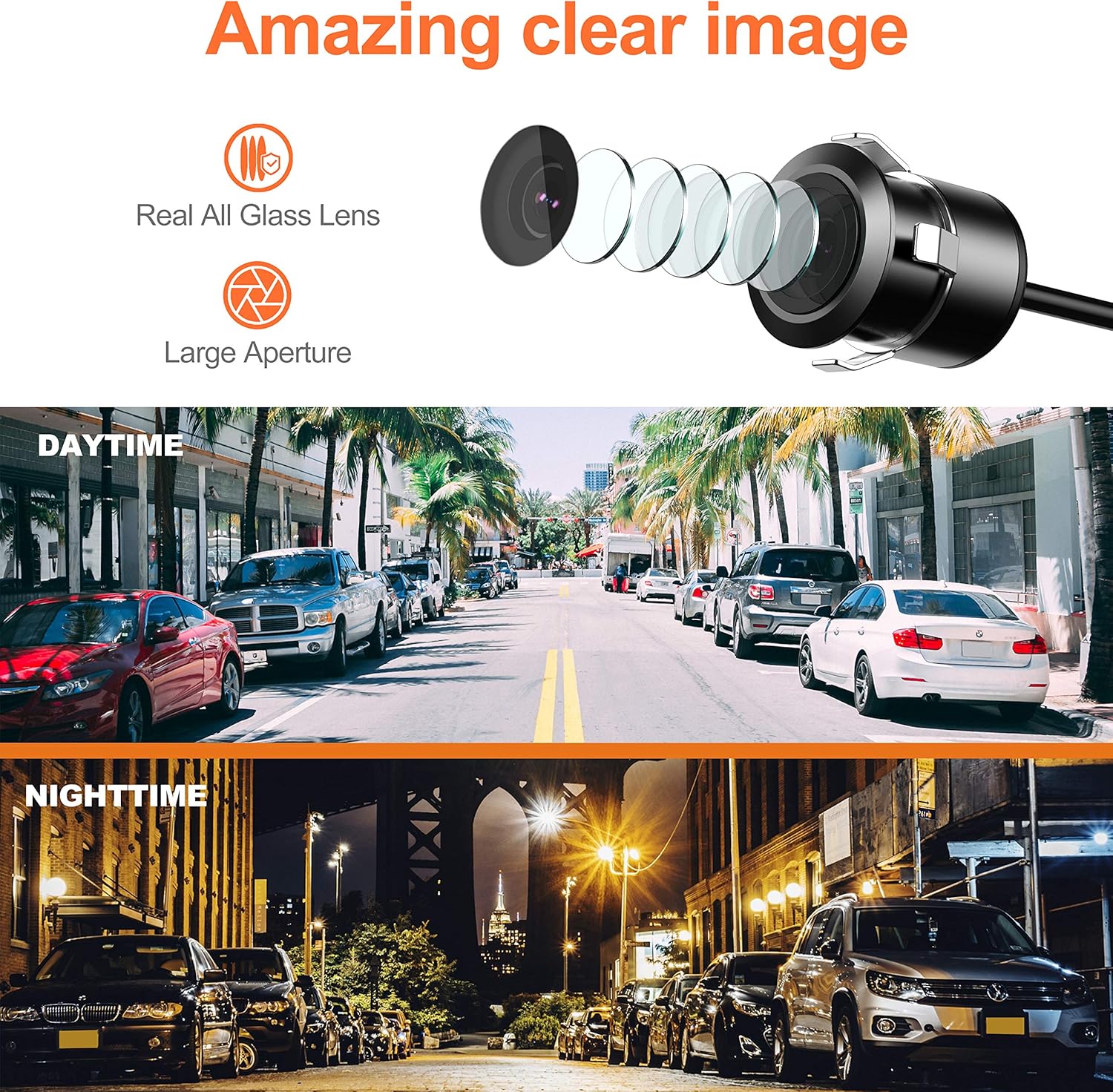 ORANGLES Flush Mount Backup Camera – Metal Housing 170° Wide Angle Rear/Front/Side View Camera with Night Vision & IP69 Waterproof Design for Cars, SUVs, RVs & Pickups - angled perspective - Image 4 of 4 | excellent for daily use | New York | Free Shipping ORANGLES