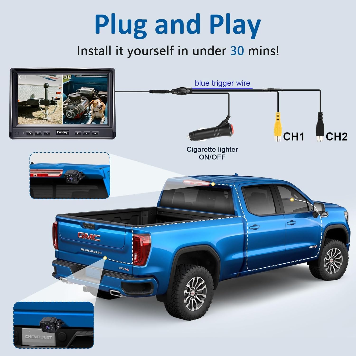ORANGLES Dual RV Backup Camera System for Trucks – 7” HD Split Screen Reverse Camera with IR Night Vision & IP69 Waterproof Design for RVs, Trailers & Tractors - detailed closeup view - Image 3 of 4 | great for travel | Texas | Free Shipping ORANGLES