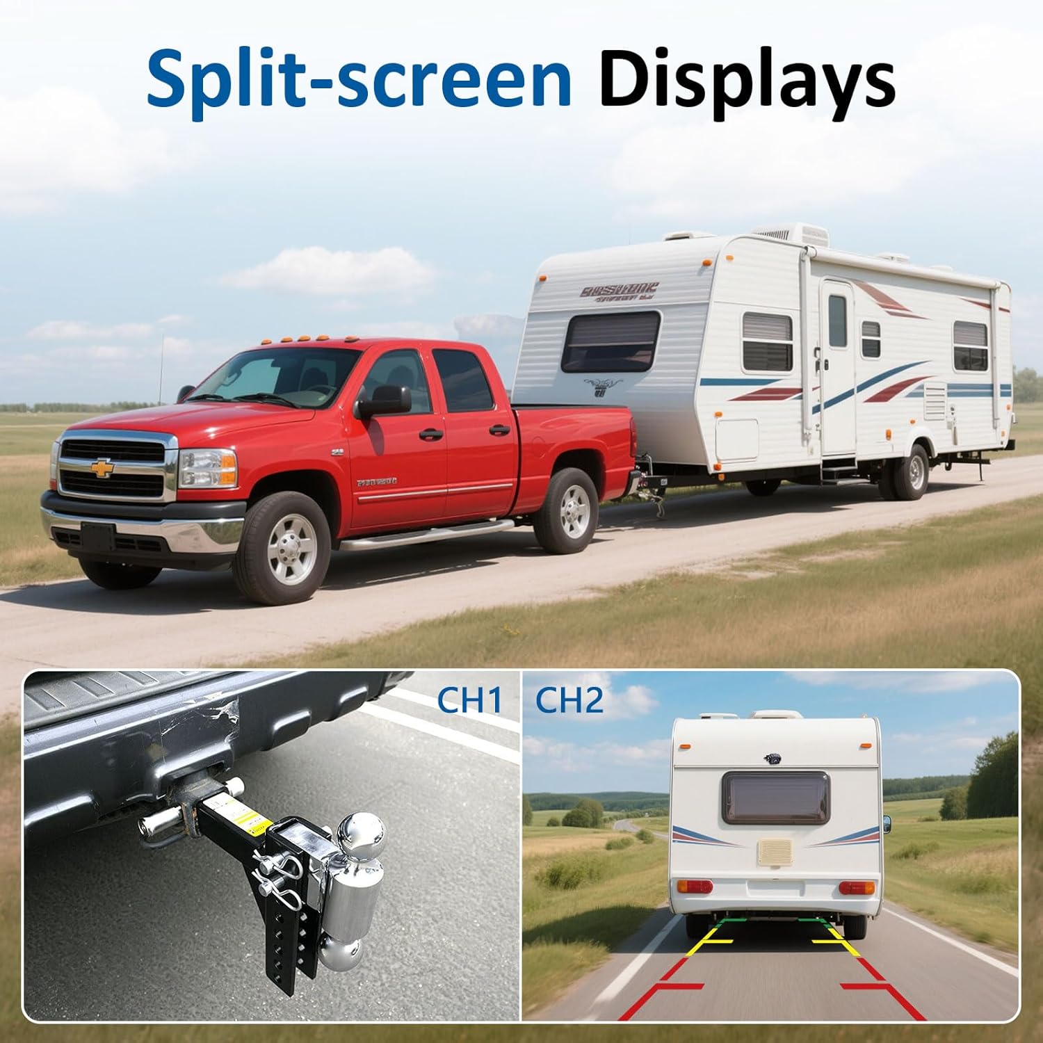 ORANGLES Dual RV Backup Camera System for Trucks – 7” HD Split Screen Reverse Camera with IR Night Vision & IP69 Waterproof Design for RVs, Trailers & Tractors - angled perspective - Image 4 of 4 | excellent for daily use | New York | Free Shipping ORANGLES