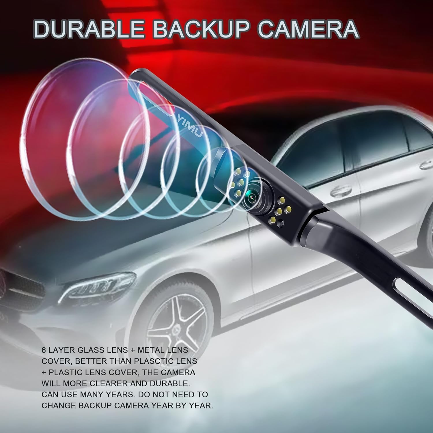 ORANGLES YIMU Car Backup Camera – License Plate Rear View Camera with 7 LED Night Vision Lights, Wide Angle & IP69K Waterproof Design - detailed closeup view - Image 3 of 4 | great for travel | Texas | Free Shipping ORANGLES