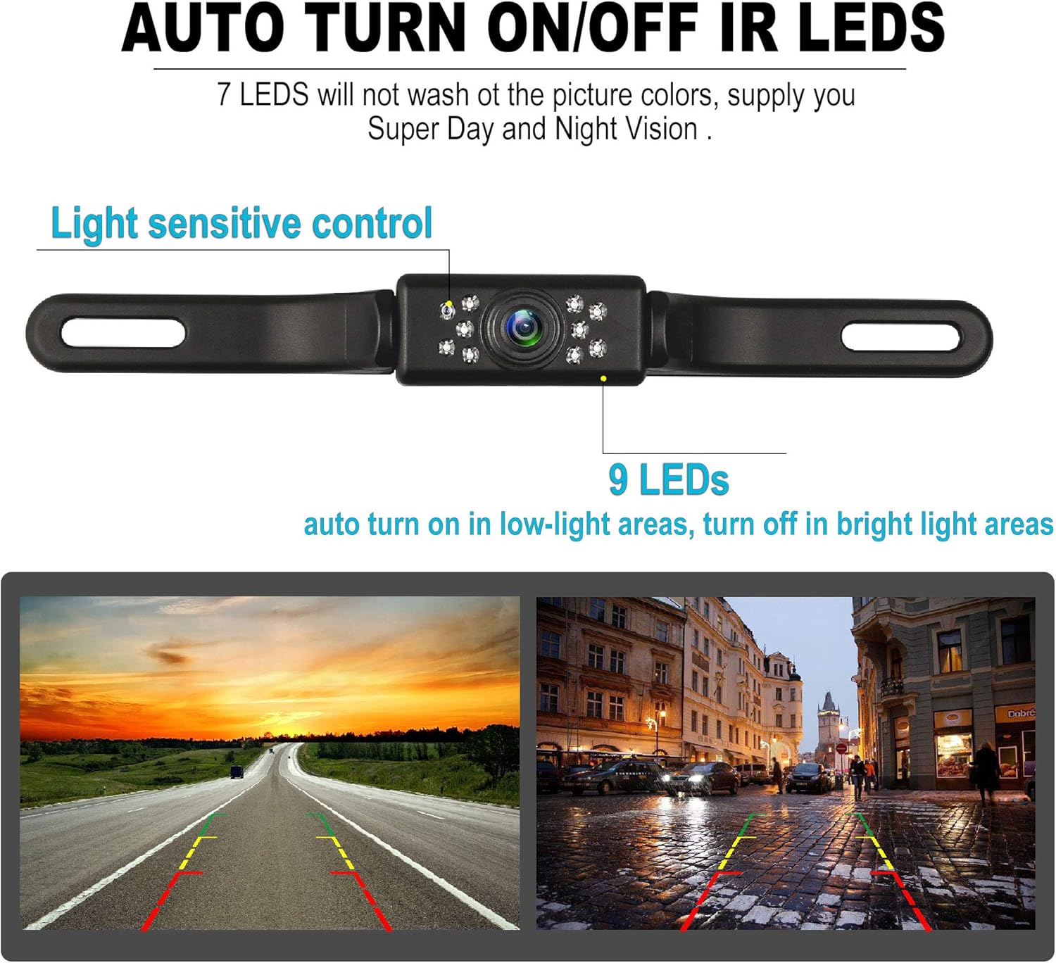ORANGLES HD Car Backup Camera with 9 LED Night Vision Lights – Front & Rear License Plate View Camera, Wide Angle IP69K Waterproof Reverse Camera for Cars, SUVs & Trucks - high resolution display - Image 2 of 4 | perfect for office | California | Free Shipping ORANGLES