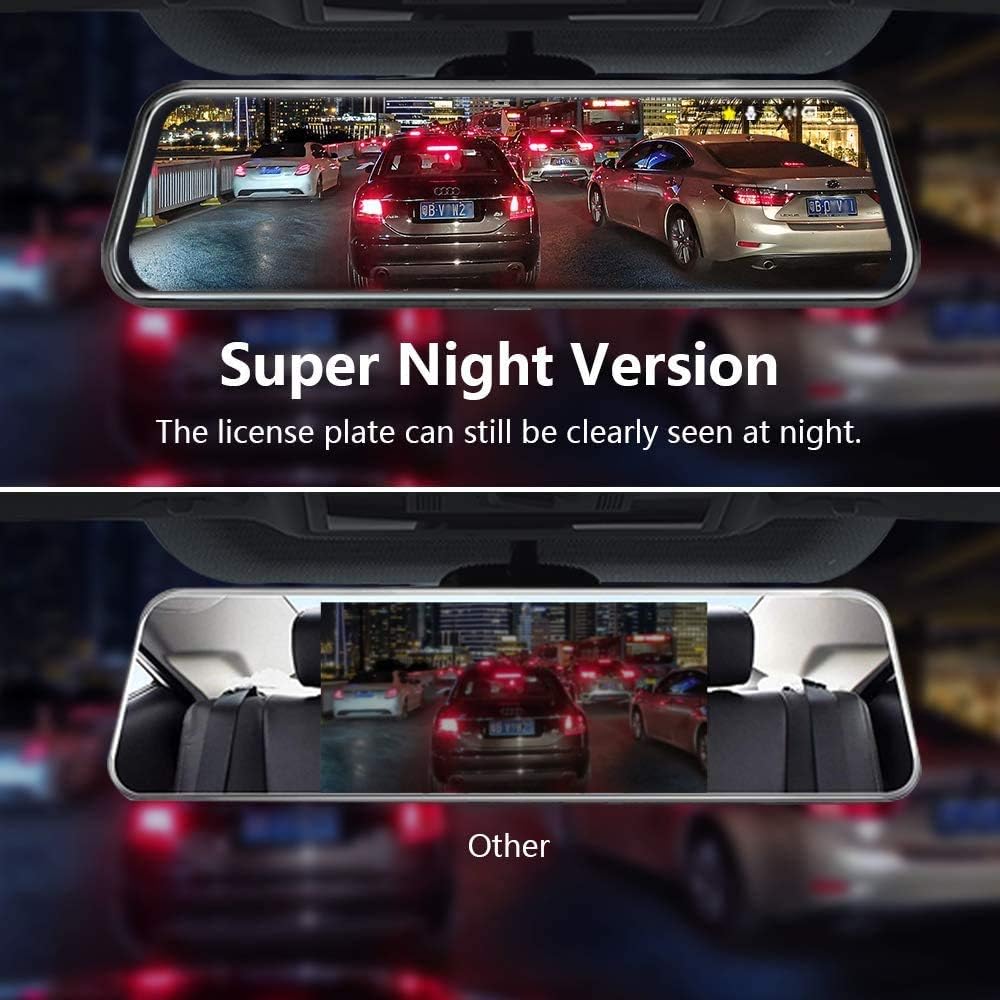 ORANGLES 10” Mirror Dash Cam with Night Vision – 1080P FHD Touch Screen Front & Rear Backup Camera, Streaming Media Rear View Mirror with Parking Assistance - high resolution display - Image 2 of 4 | perfect for office | California | Free Shipping ORANGLES