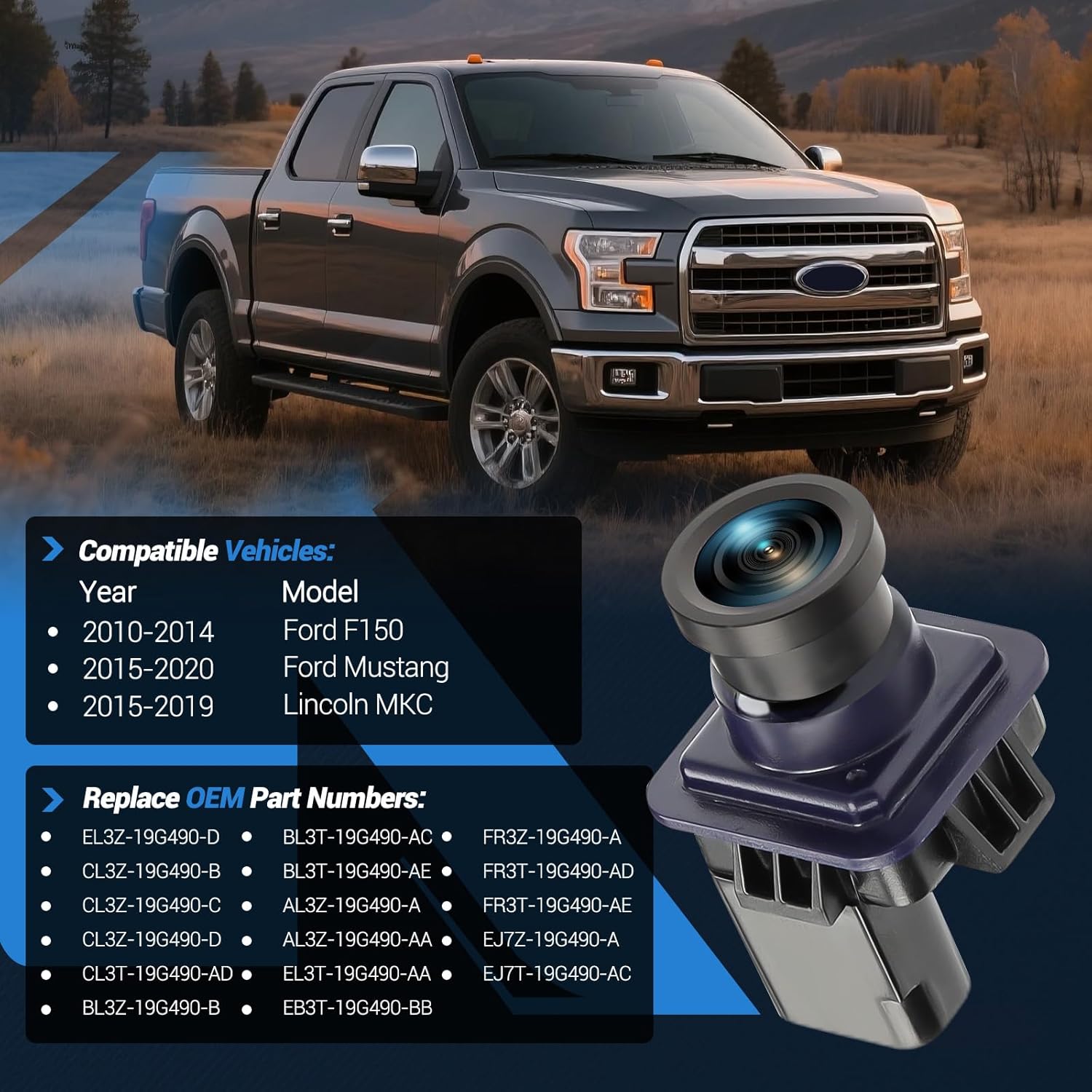 ORANGLES Rear View Backup Camera Compatible with Ford F150 (2010–2014), Mustang (2015–2020) & Lincoln MKC – 170° HD Parking Assist Camera with Night Vision | BL3Z-19G490-B - detailed closeup view - Image 3 of 4 | great for travel | Texas | Free Shipping ORANGLES