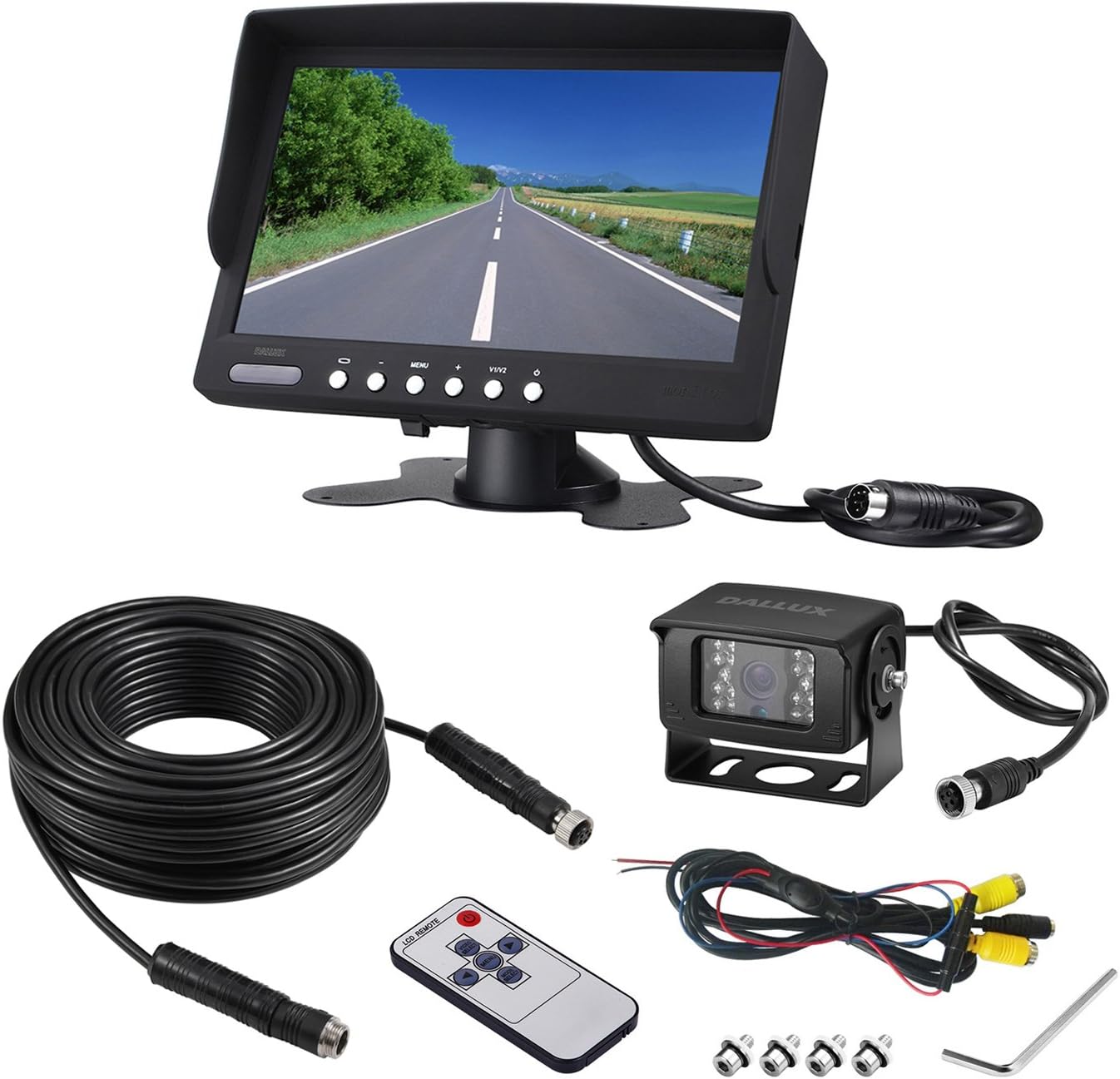 Heavy Duty Truck Backup Camera Monitor Kit – 7” Rear View Screen with Waterproof Night Vision Wide Angle Camera & 66ft Extension Cable for RVs, Trailers & Trucks (12V/24V)