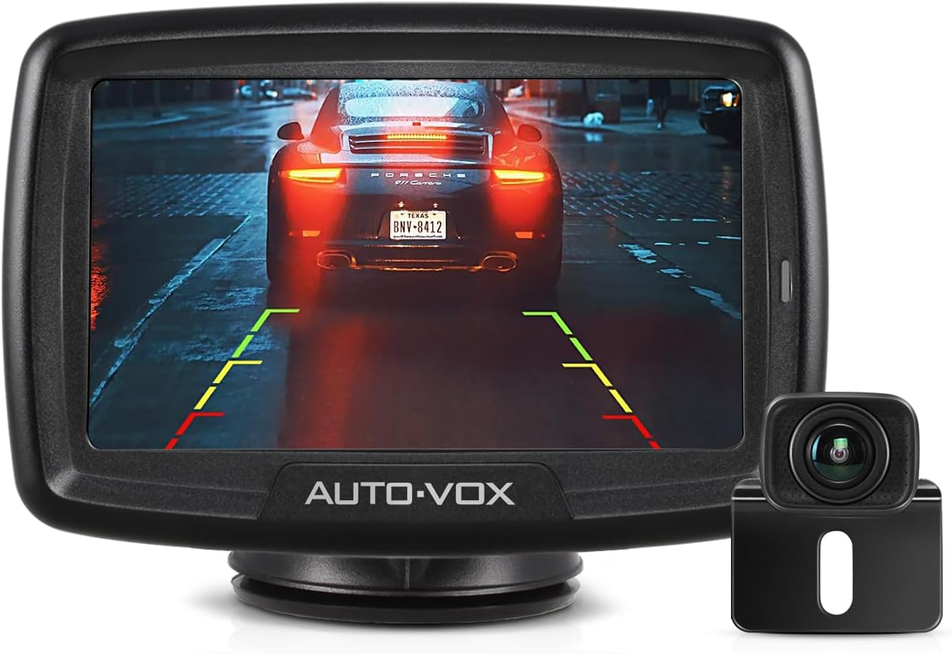 AUTO-VOX CS-2 Wireless Backup Camera – 4.3” Car Monitor System with Super Night Vision, Stable Digital Signal & Easy Installation for Trucks, SUVs & Trailers
