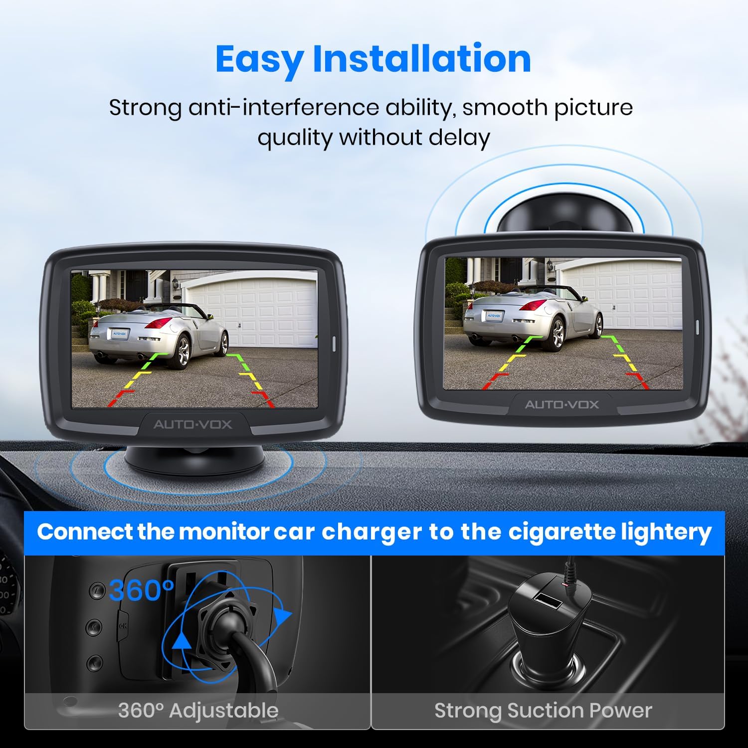 ORANGLES AUTO-VOX CS-2 Wireless Backup Camera – 4.3” Car Monitor System with Super Night Vision, Stable Digital Signal & Easy Installation for Trucks, SUVs & Trailers - high resolution display - Image 2 of 4 | perfect for office | California | Free Shipping ORANGLES