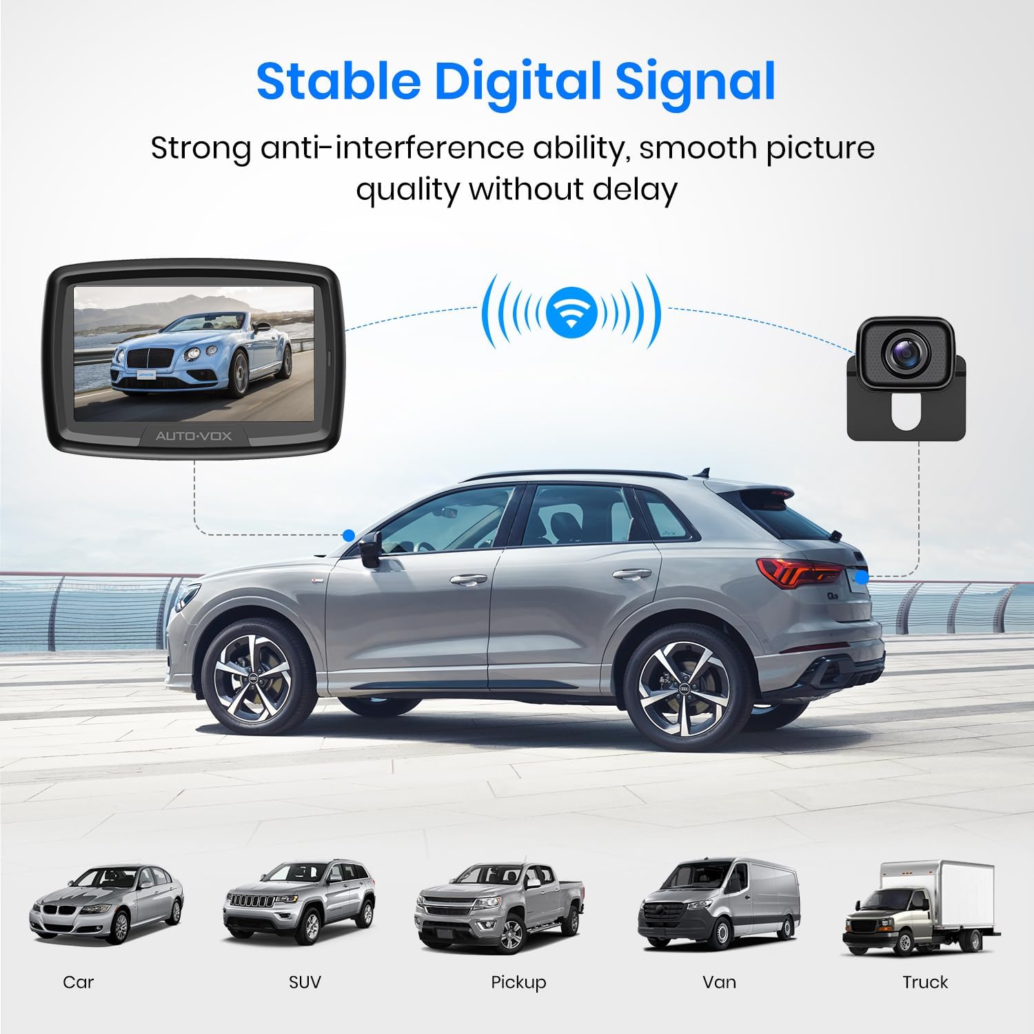 ORANGLES AUTO-VOX CS-2 Wireless Backup Camera – 4.3” Car Monitor System with Super Night Vision, Stable Digital Signal & Easy Installation for Trucks, SUVs & Trailers - detailed closeup view - Image 3 of 4 | great for travel | Texas | Free Shipping ORANGLES