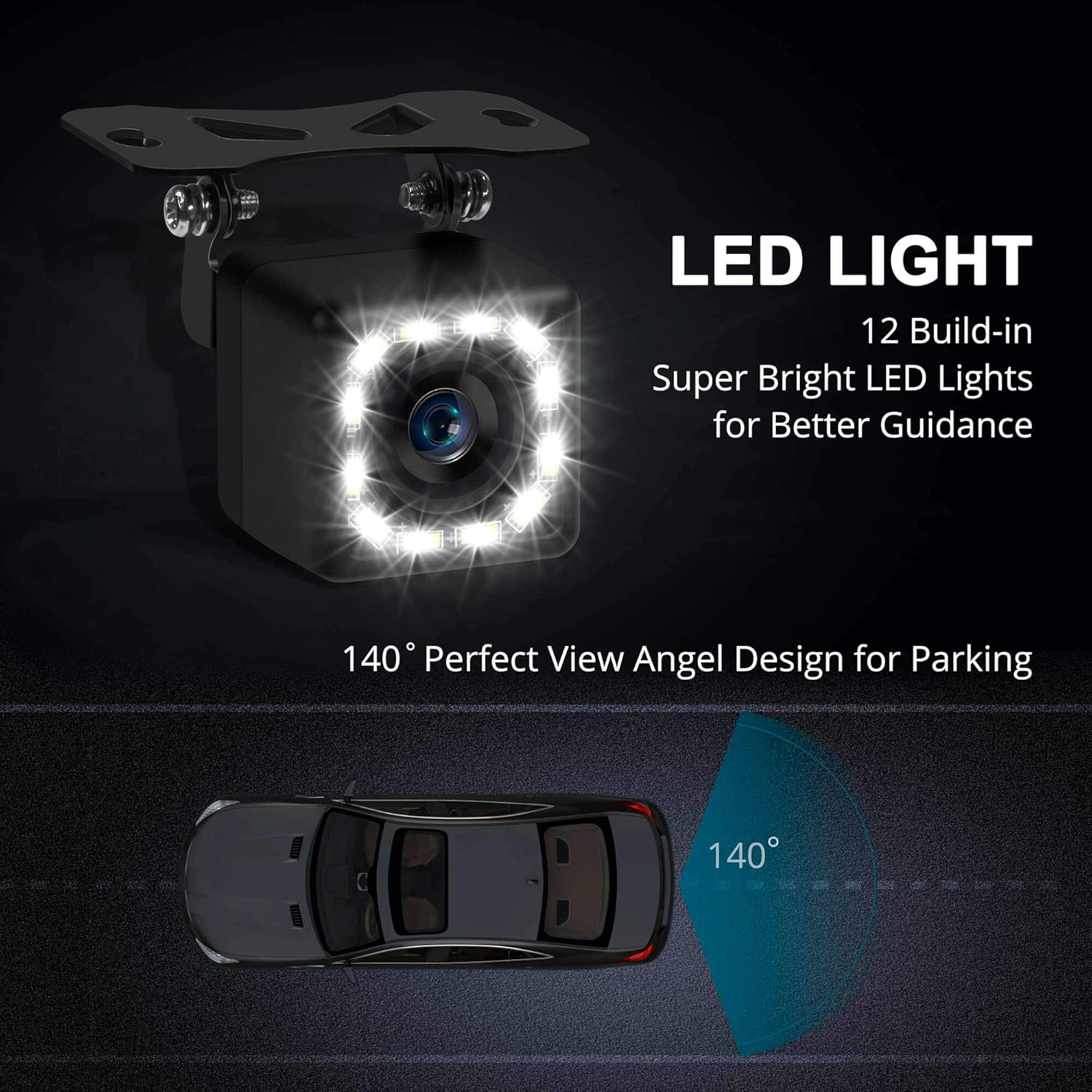ORANGLES Car Backup Camera Ultra HD – Rear View Camera with 12 LED Night Vision, 140° Wide Angle & Waterproof Design with Multiple Mount Brackets for Cars, SUVs & Trucks - high resolution display - Image 2 of 3 | perfect for office | California | Free Shipping ORANGLES