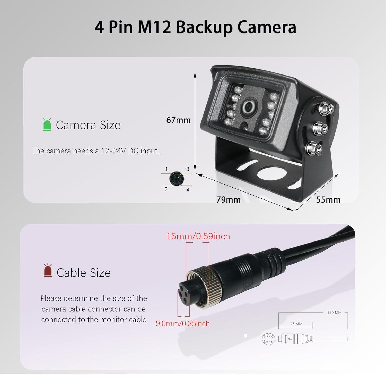 ORANGLES 1080P HD RV Backup Camera – PAL/NTSC Rear View Reverse Camera with RCA & 4-Pin M12 GX12 Connector, Night Vision Waterproof Camera for RVs, Trucks & Trailers - angled perspective - Image 4 of 4 | excellent for daily use | New York | Free Shipping ORANGLES