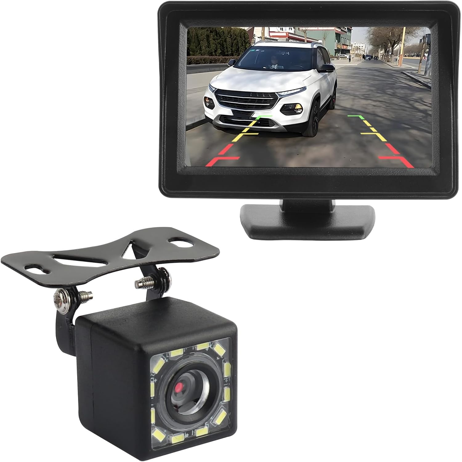 Plug & Play Backup Camera with 4.6” Monitor – 12 LED HD Rearview Mirror Camera with Night Vision & 150° Wide Angle for Cars & SUVs