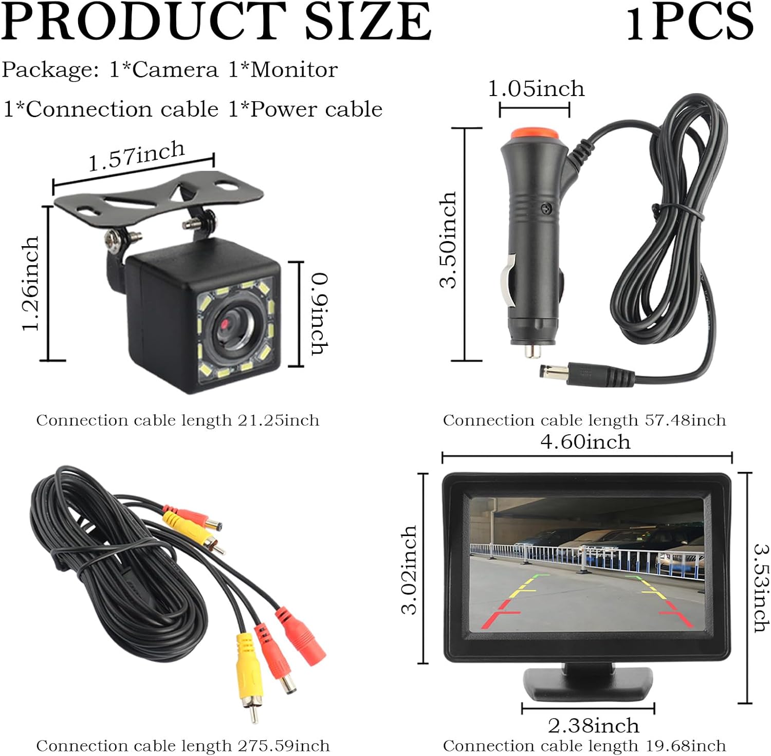 ORANGLES Plug & Play Backup Camera with 4.6” Monitor – 12 LED HD Rearview Mirror Camera with Night Vision & 150° Wide Angle for Cars & SUVs - angled perspective - Image 4 of 4 | excellent for daily use | New York | Free Shipping ORANGLES