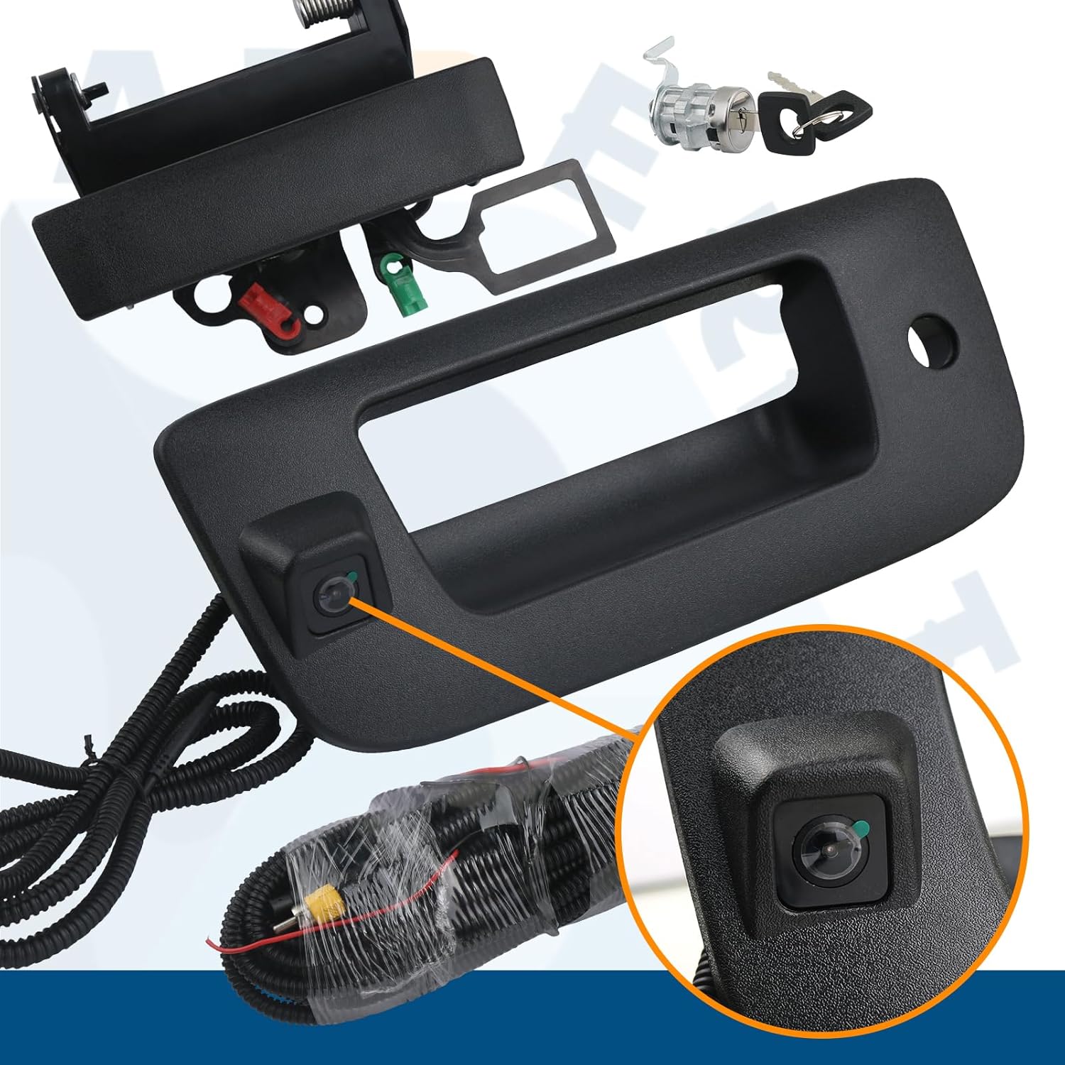 ORANGLES Tailgate Handle Backup Camera with Bezel Trim & Lock Cylinder – Compatible with Chevrolet Silverado & GMC Sierra 1500/2500/3500 Trucks (2007–2014) - detailed closeup view - Image 3 of 4 | great for travel | Texas | Free Shipping ORANGLES