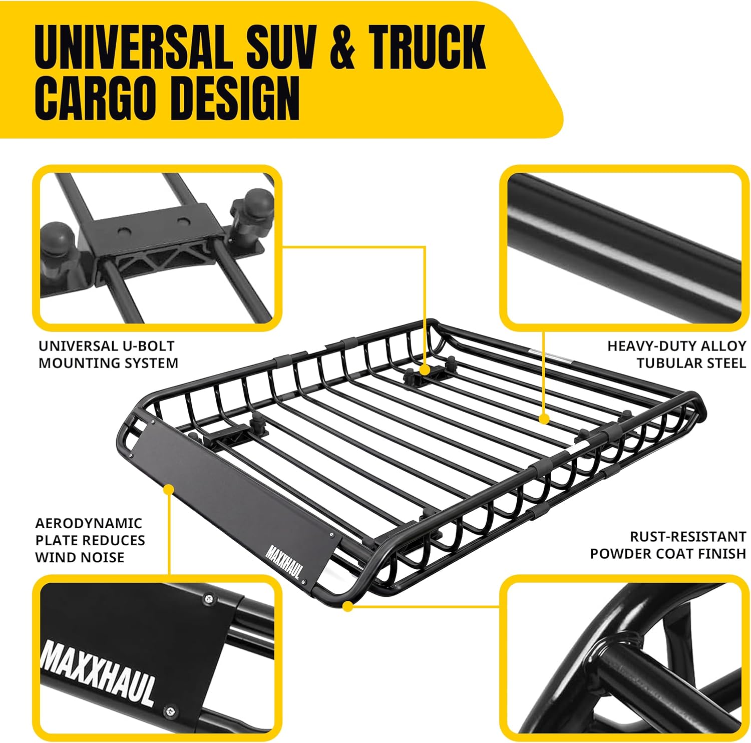 ORANGLES MaxxHaul Steel Roof Rack Cargo Basket 46” x 36” x 4.5” – Universal Roof Top Carrier with 150 lb Capacity for Cars, SUVs, Vans & RVs (70115) - high resolution display - Image 2 of 4 | perfect for office | California | Free Shipping ORANGLES