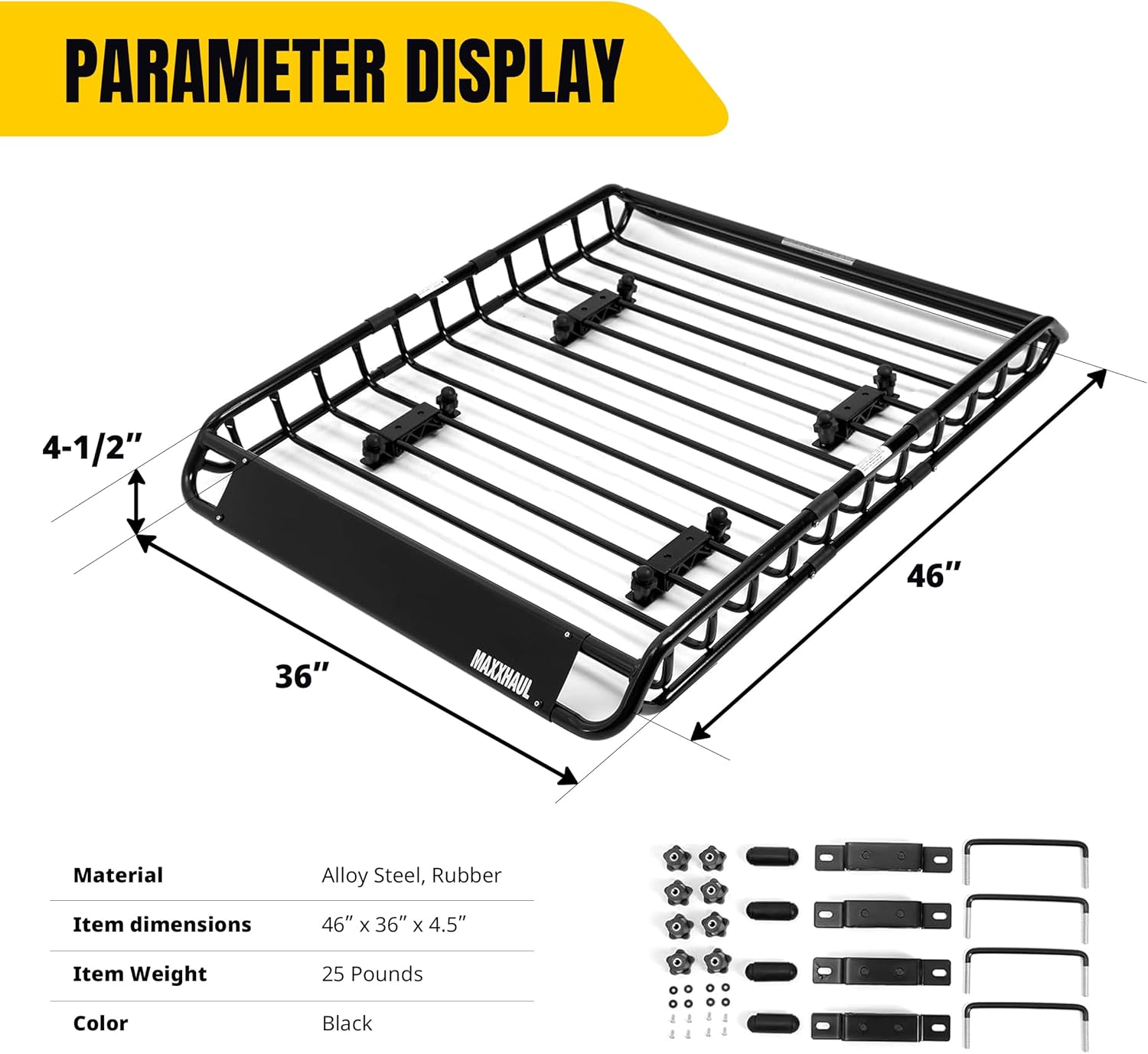 ORANGLES MaxxHaul Steel Roof Rack Cargo Basket 46” x 36” x 4.5” – Universal Roof Top Carrier with 150 lb Capacity for Cars, SUVs, Vans & RVs (70115) - angled perspective - Image 4 of 4 | excellent for daily use | New York | Free Shipping ORANGLES