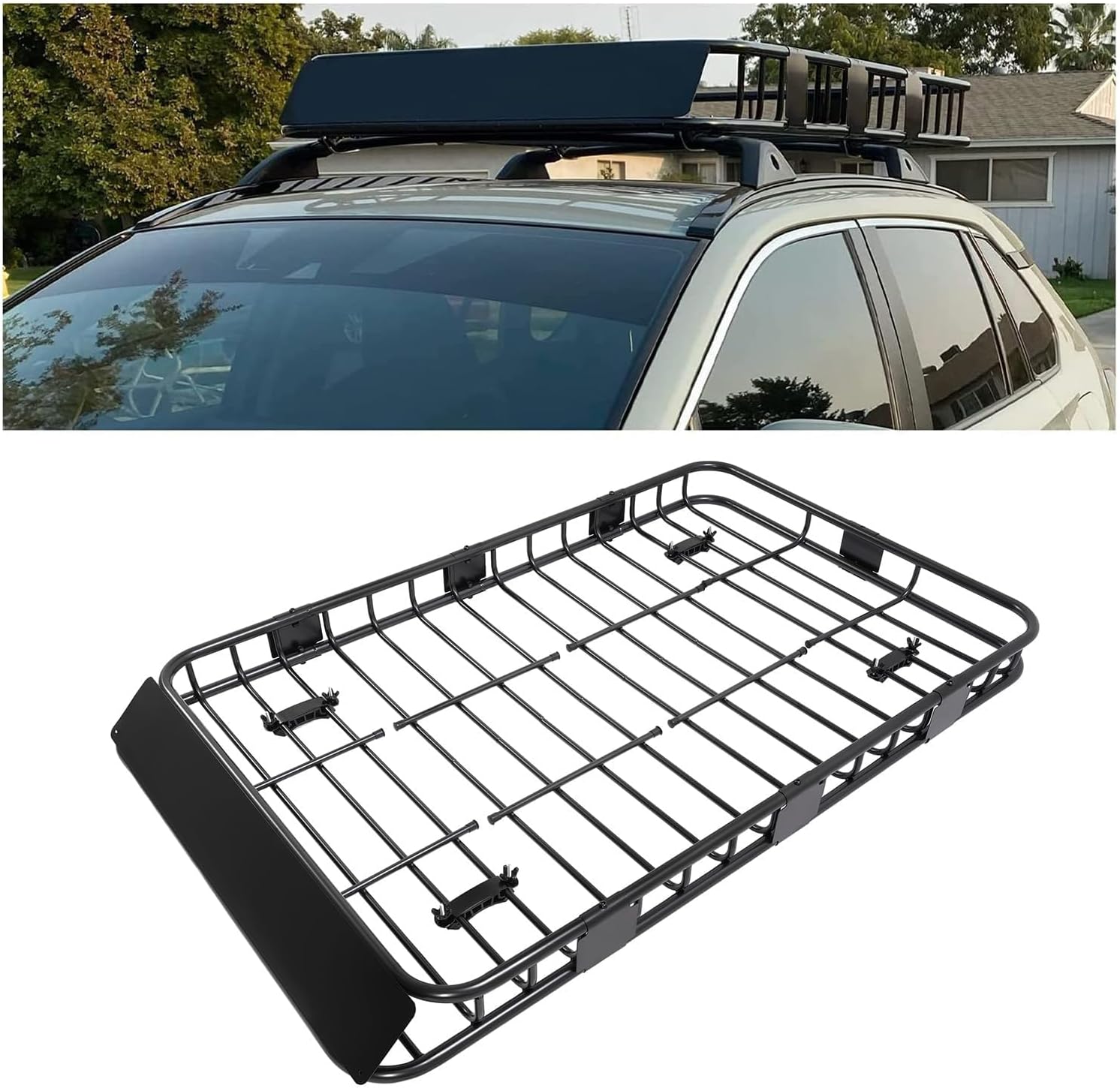ECOTRIC Universal Adjustable Roof Rack Cargo Carrier Basket 59” x 39” – Heavy Duty Steel Rooftop Luggage Holder with Extension & 250 lbs Capacity