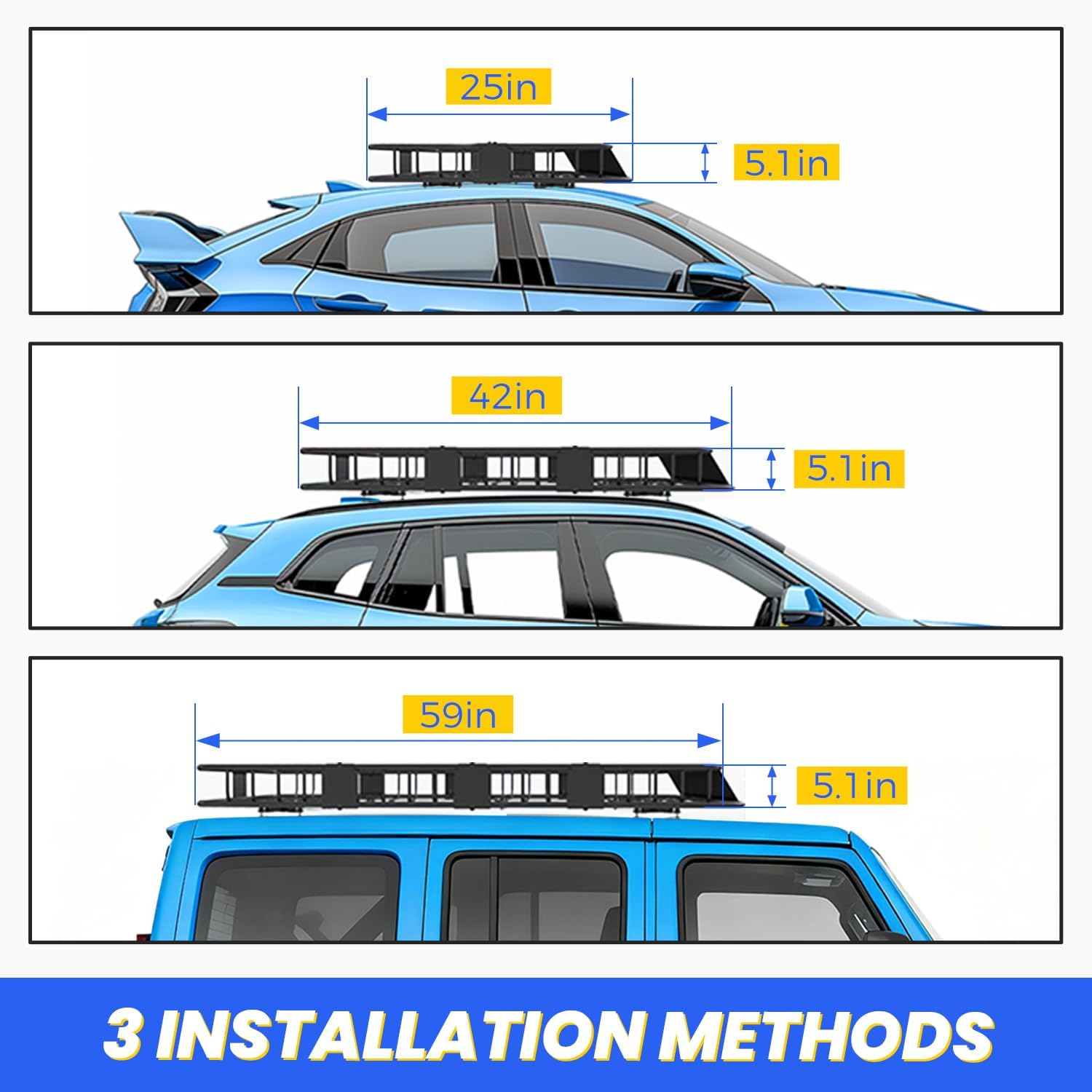 ORANGLES ECOTRIC Universal Adjustable Roof Rack Cargo Carrier Basket 59” x 39” – Heavy Duty Steel Rooftop Luggage Holder with Extension & 250 lbs Capacity - high resolution display - Image 2 of 4 | perfect for office | California | Free Shipping ORANGLES