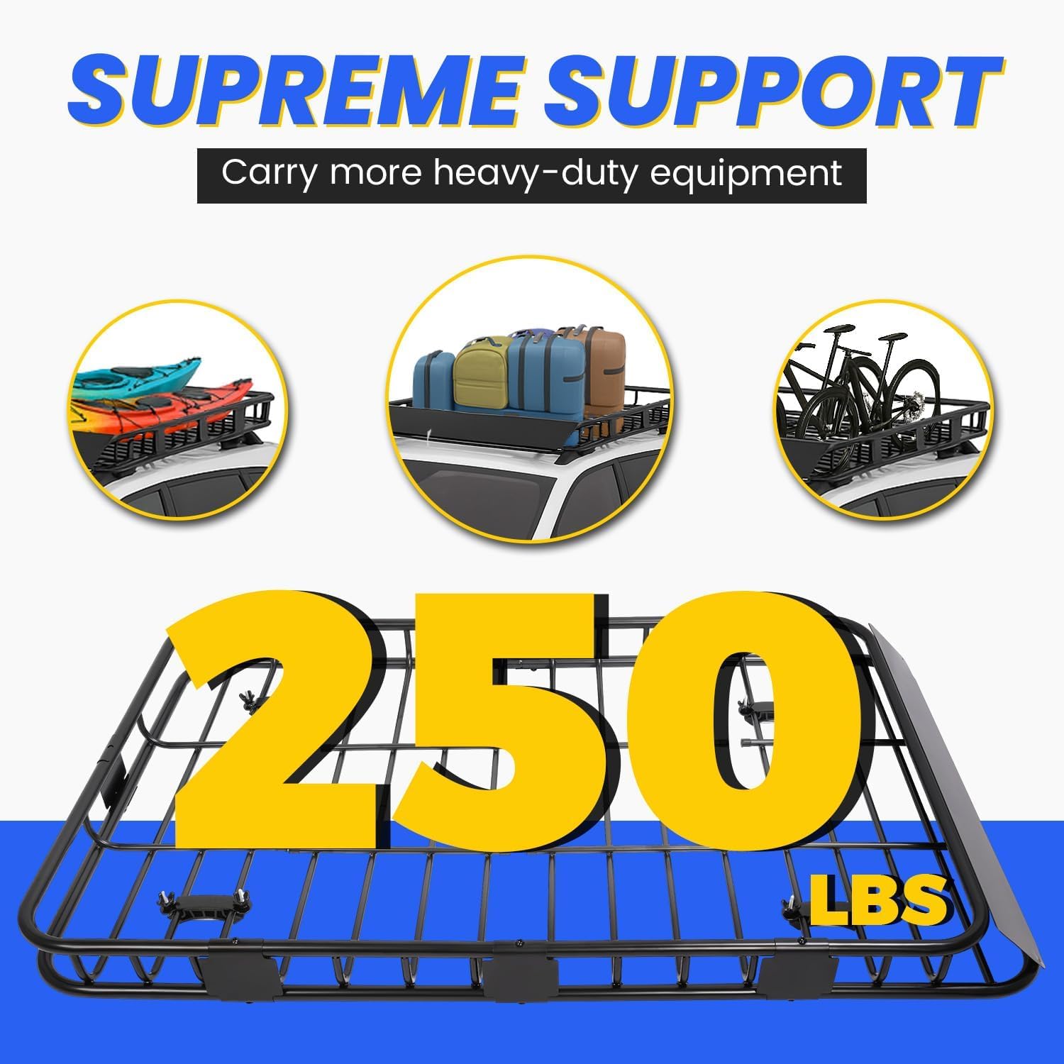 ORANGLES ECOTRIC Universal Adjustable Roof Rack Cargo Carrier Basket 59” x 39” – Heavy Duty Steel Rooftop Luggage Holder with Extension & 250 lbs Capacity - angled perspective - Image 4 of 4 | excellent for daily use | New York | Free Shipping ORANGLES