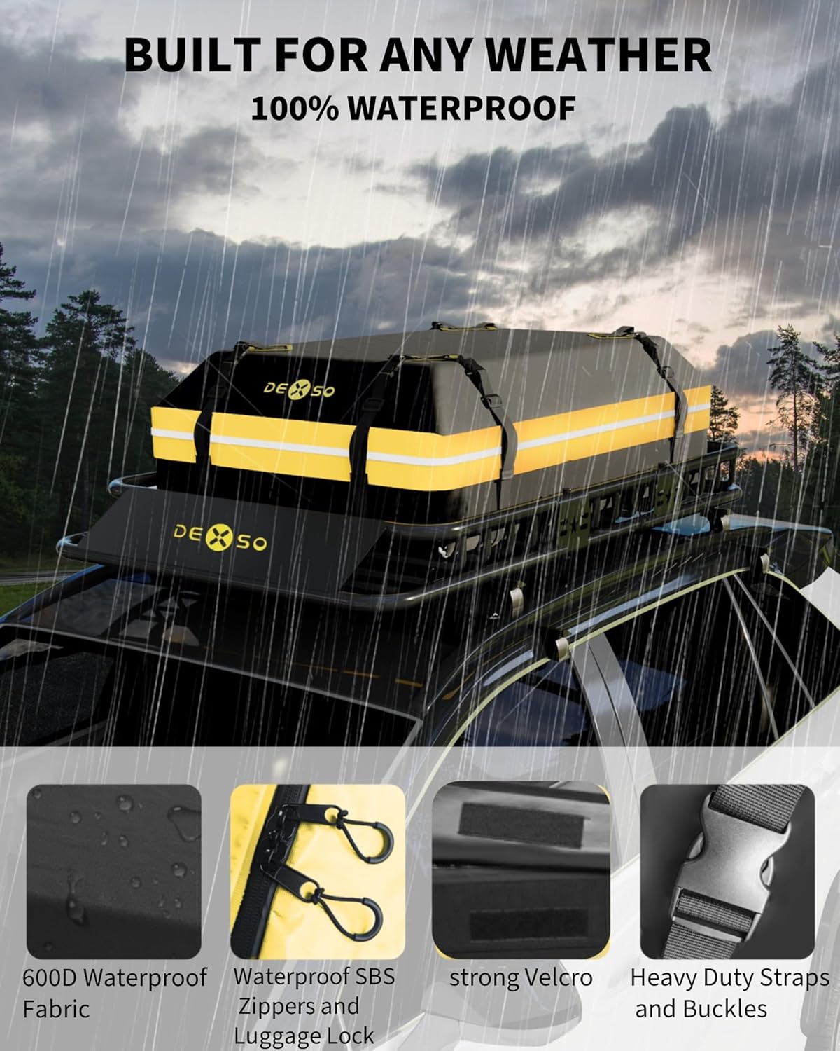 ORANGLES 51” x 36” Universal Roof Rack Cargo Basket – 200 lbs Rooftop Carrier with 15 Cubic Feet Waterproof Luggage Bag for SUVs & Trucks - high resolution display - Image 2 of 4 | perfect for office | California | Free Shipping ORANGLES