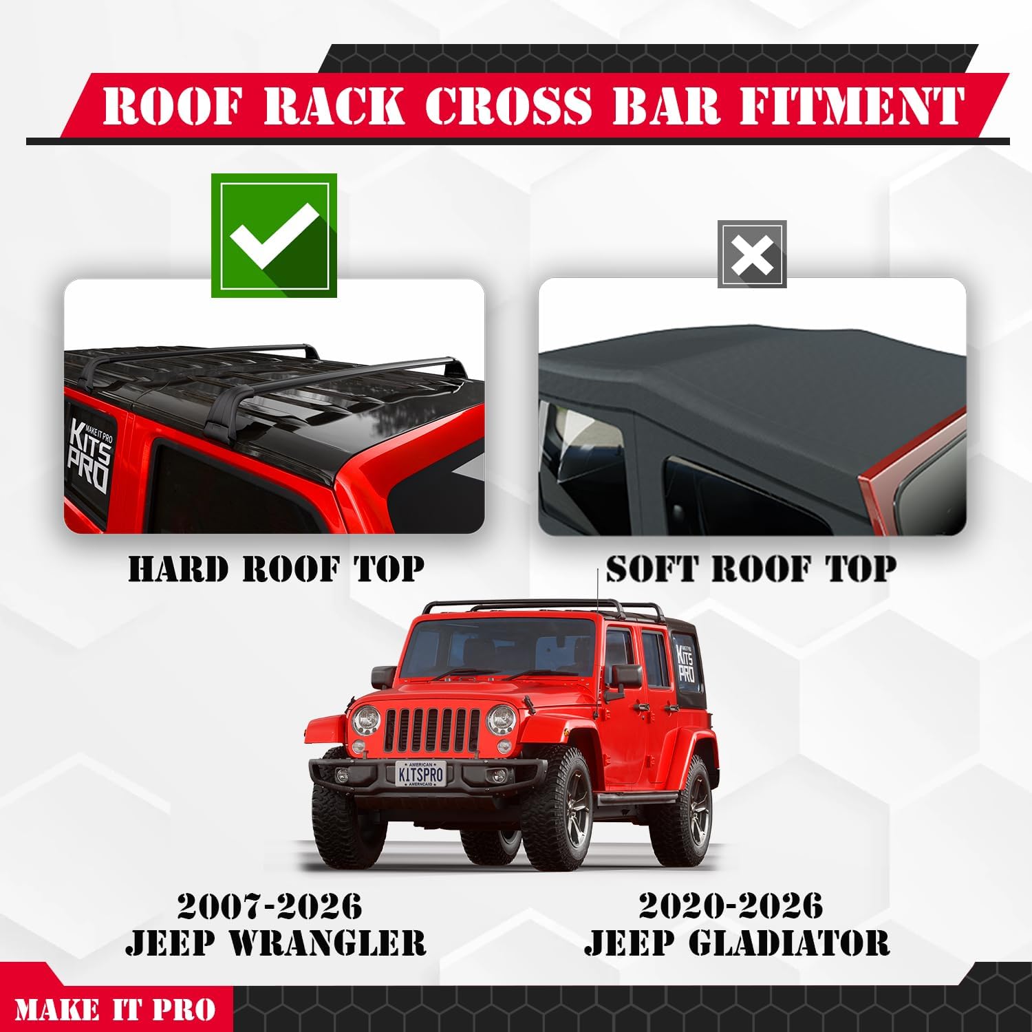 ORANGLES KitsPro 260 lbs Roof Rack Cross Bars for Jeep Wrangler 2007–2026 & Jeep Gladiator 2020–2026 – Heavy Duty Aluminum Cargo Crossbars for Hard Top Roof - angled perspective - Image 4 of 4 | excellent for daily use | New York | Free Shipping ORANGLES