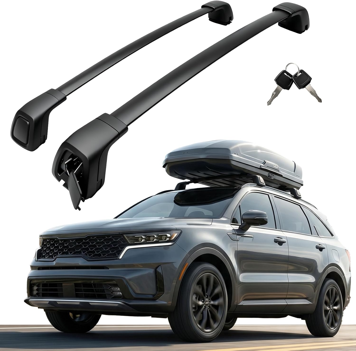 Aluminum Roof Rack Cross Bars for 2021–2026 KIA Sorento & Sorento Hybrid – Aerodynamic Rooftop Cargo Carrier with Anti-Theft Lock (Non X-Line Models)